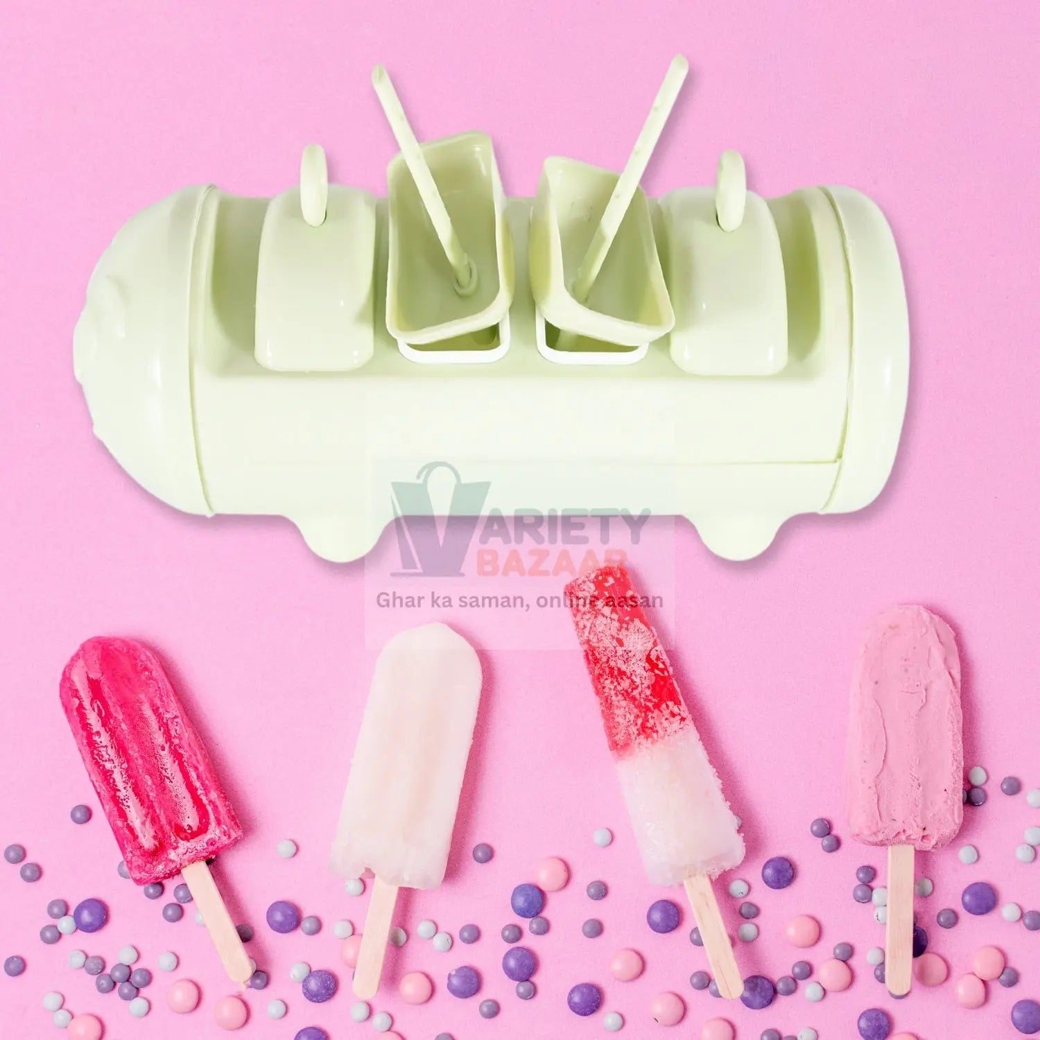 Cartoon Ice Candy Mold – 4-Cup Multicolor Set (1 Pc) Variety Bazaar