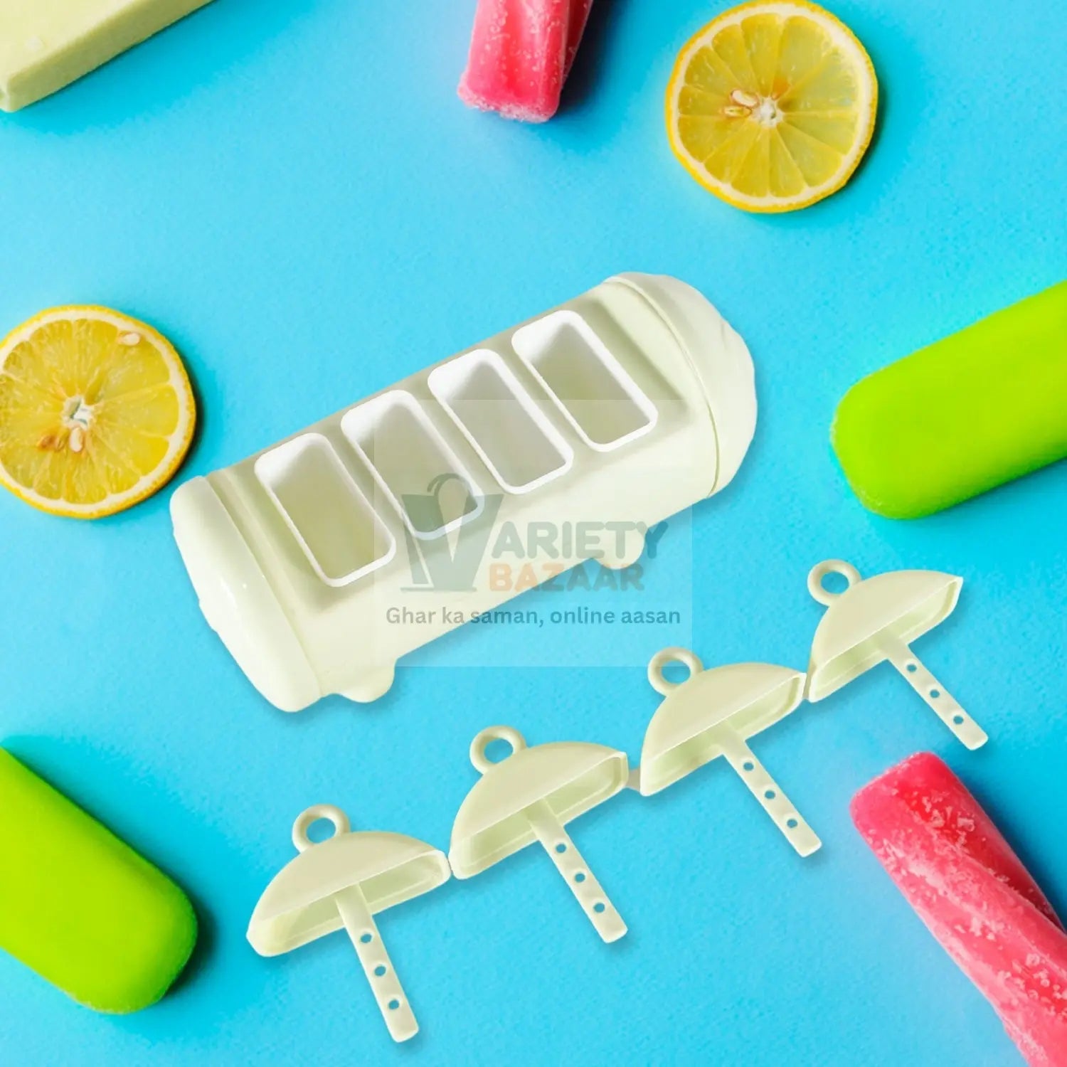 Cartoon Ice Candy Mold – 4-Cup Multicolor Set (1 Pc) Variety Bazaar