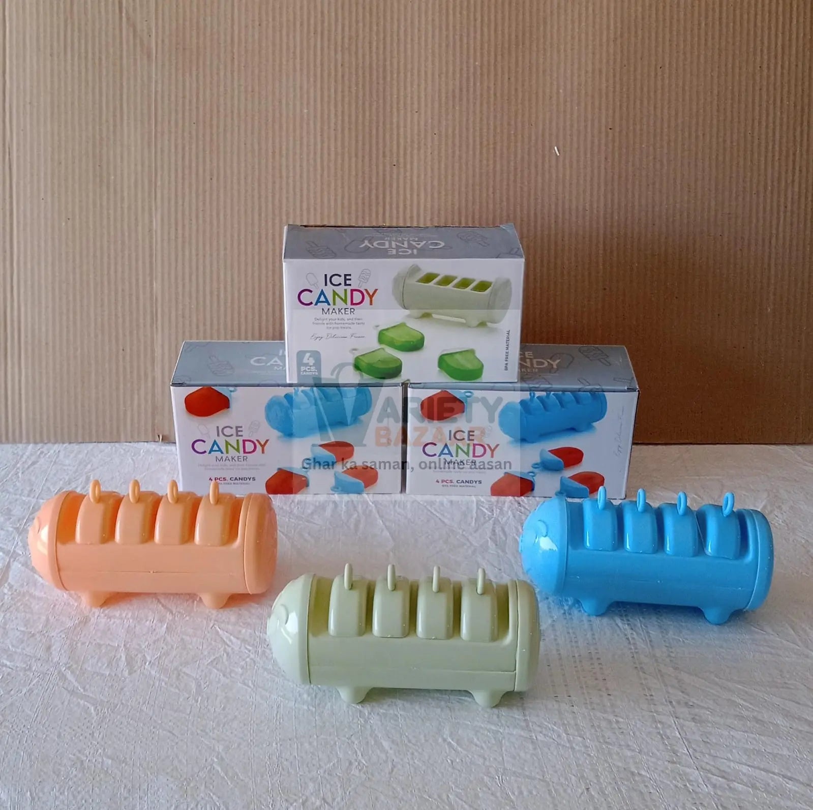 Cartoon Ice Candy Mold – 4-Cup Multicolor Set (1 Pc) Variety Bazaar