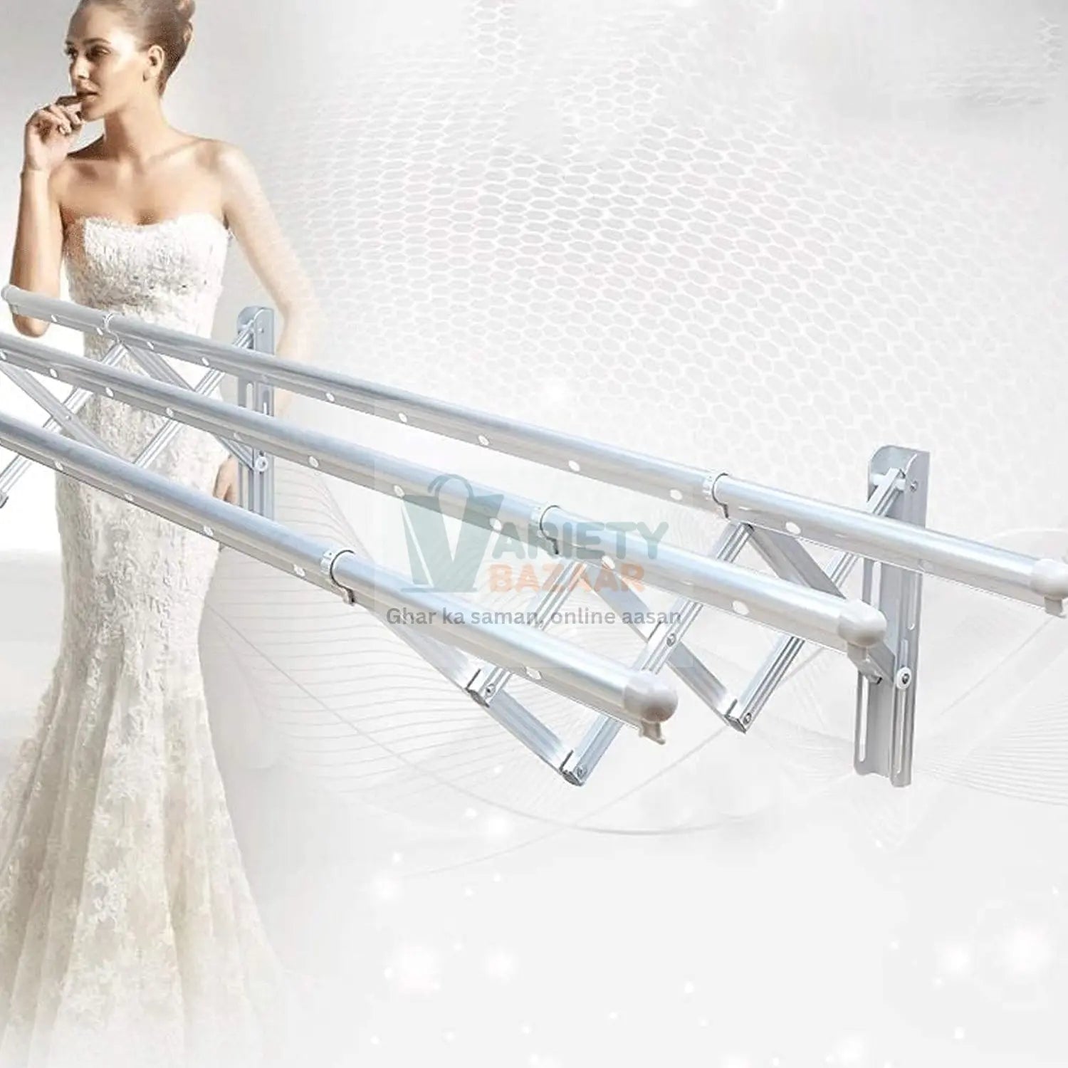 Clothes Rail Rack Clothes Drying Racks, Airer Clothes Drying Rack Wall Mounted Clotheshorse Clothes Airer Washing Cloth Line Extendable Fold Towel Rack Bar for Bathroom Indoor Outdoor Variety Bazaar