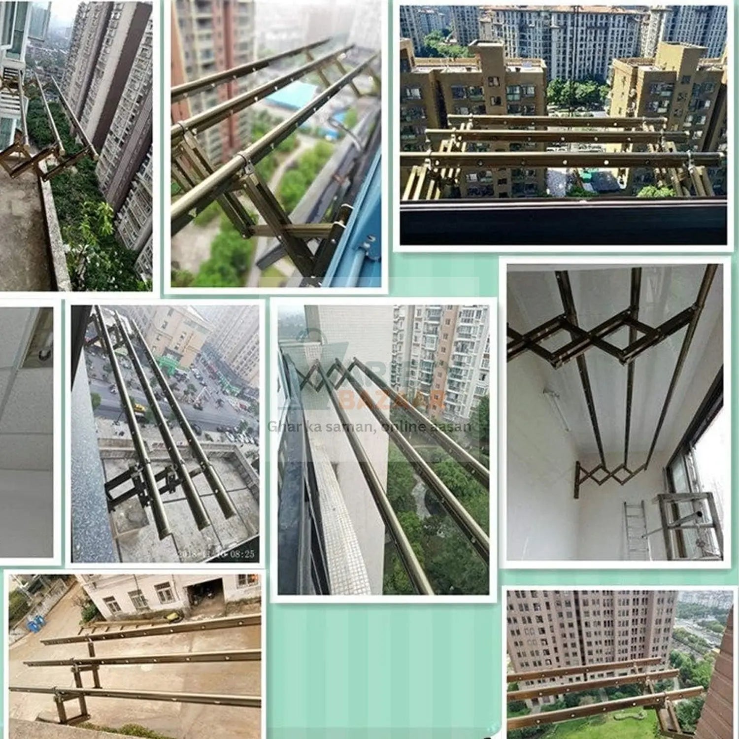 Clothes Rail Rack Clothes Drying Racks, Airer Clothes Drying Rack Wall Mounted Clotheshorse Clothes Airer Washing Cloth Line Extendable Fold Towel Rack Bar for Bathroom Indoor Outdoor Variety Bazaar