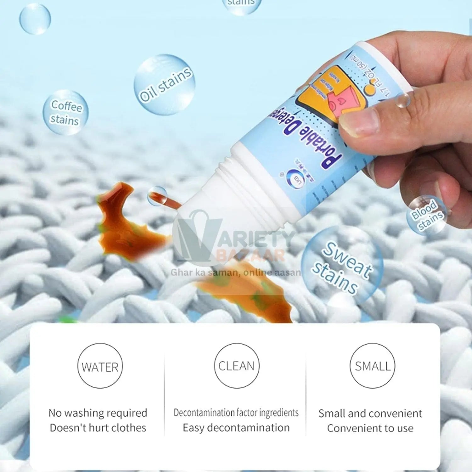 Clothes Stain Remover Bead Design Emergency Stain Rescue Roller Cleaner for Natural Fabric Removes Oil Almost All Types of Fabrics Variety Bazaar