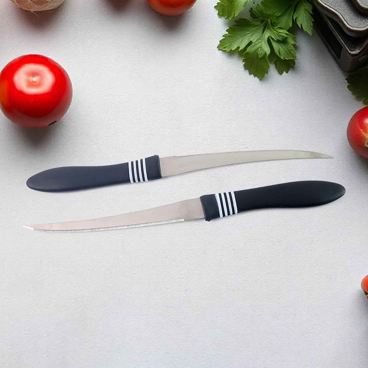 Premium Curved Serrated Stainless Steel Kitchen Knife Set (Mix Color  2 Pc)