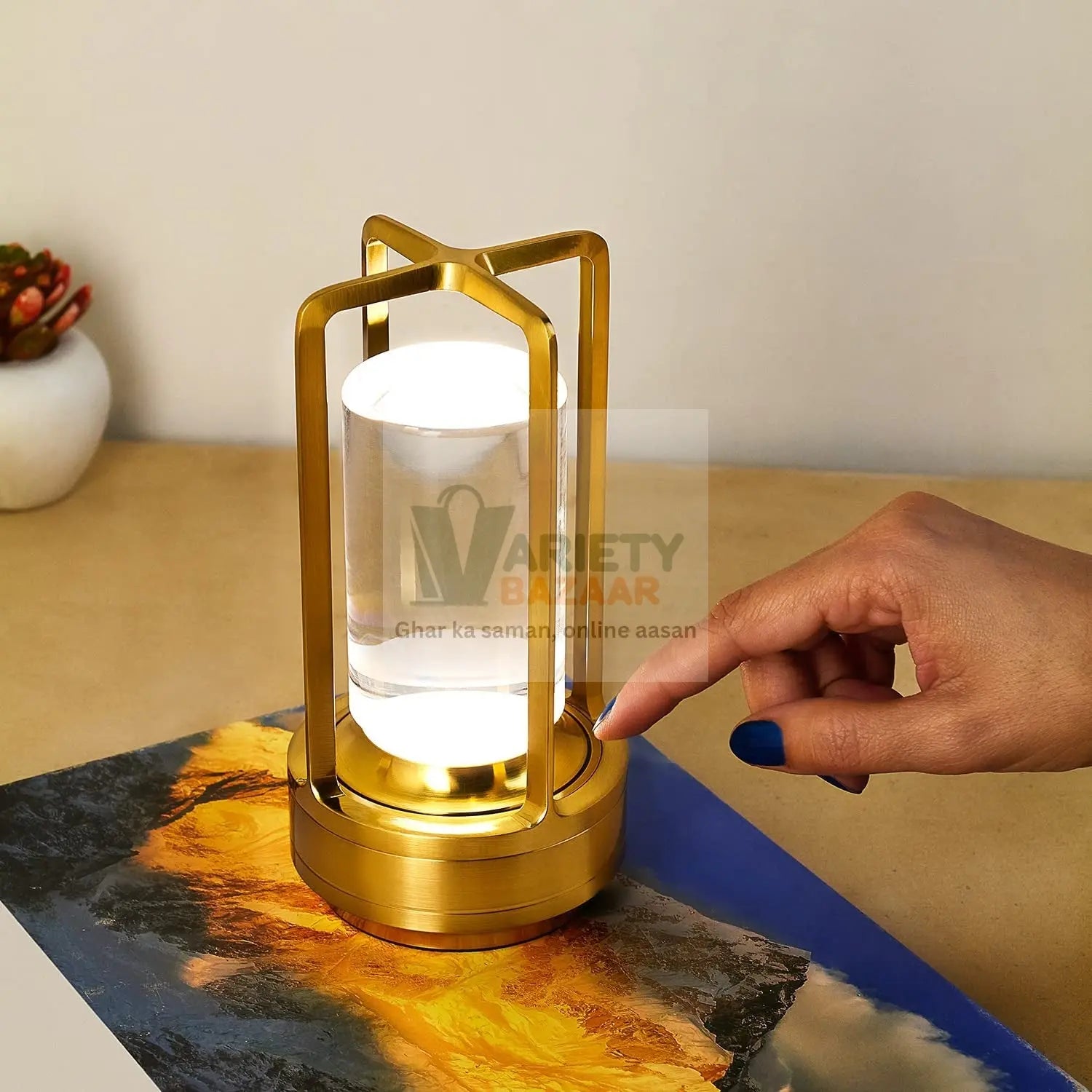 Crystal Lantern Lamp, Crystal Lantern Table Lamp, 3 Colors Rechargeable Cordless Led Lights for Restaurant / Bedroom Lights (1 Pc) Variety Bazaar