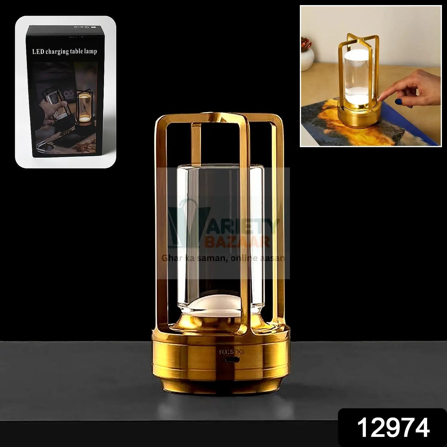 Crystal Lantern Lamp, Crystal Lantern Table Lamp, 3 Colors Rechargeable Cordless Led Lights for Restaurant / Bedroom Lights (1 Pc) Variety Bazaar
