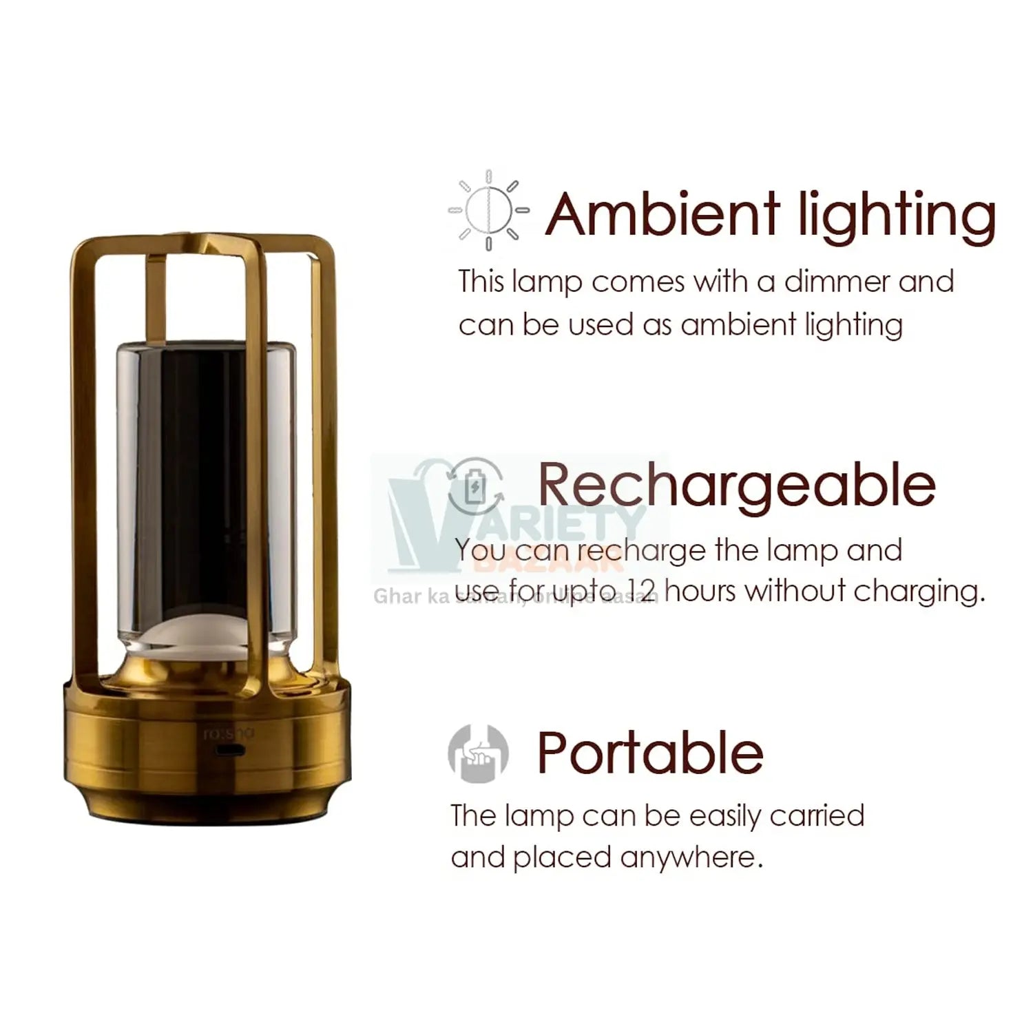 Crystal Lantern Lamp, Crystal Lantern Table Lamp, 3 Colors Rechargeable Cordless Led Lights for Restaurant / Bedroom Lights (1 Pc) Variety Bazaar