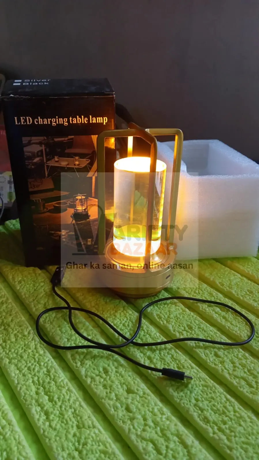 Crystal Lantern Lamp, Crystal Lantern Table Lamp, 3 Colors Rechargeable Cordless Led Lights for Restaurant / Bedroom Lights (1 Pc) Variety Bazaar