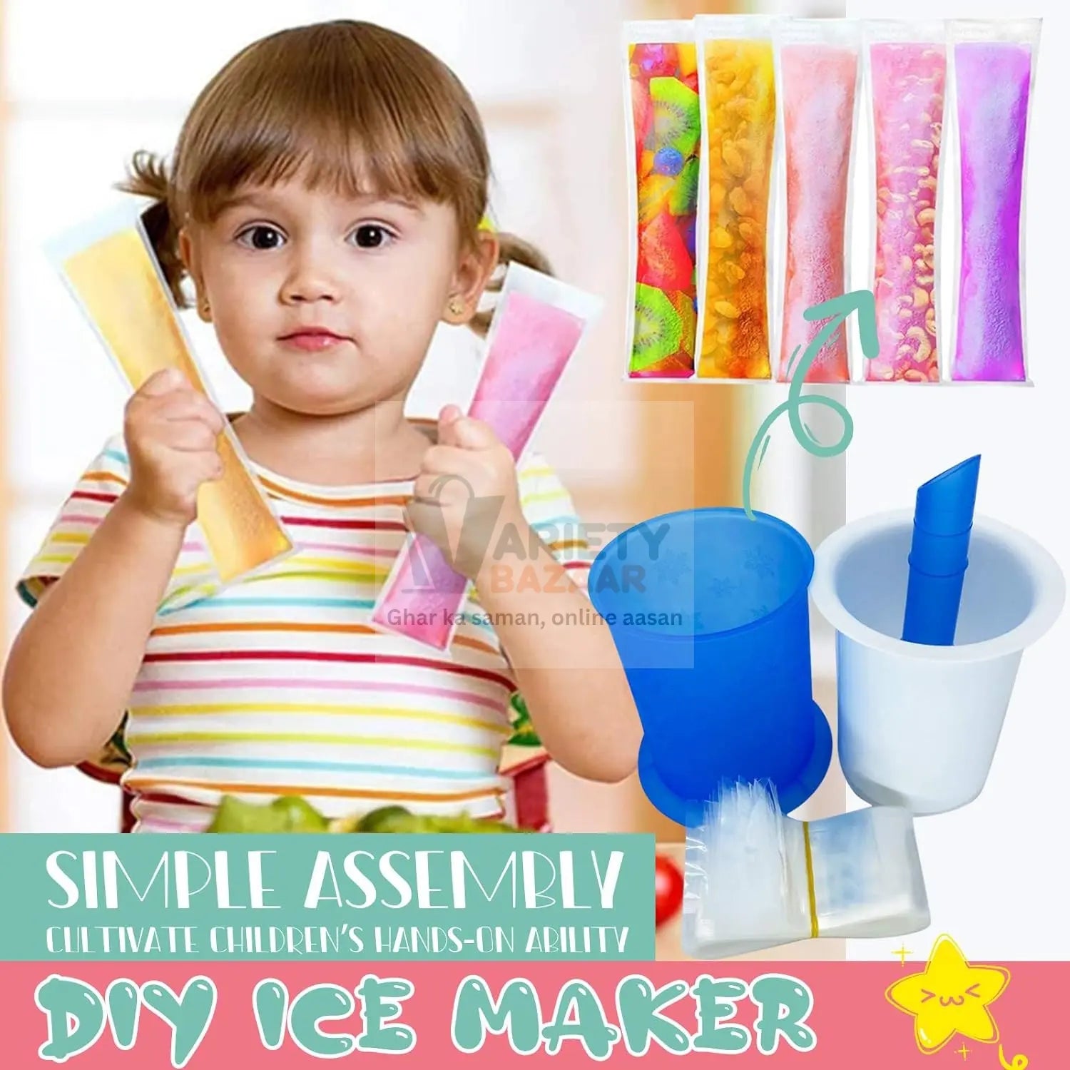 DIY Manual Popsicle Maker – Reusable Ice Cream Mold (Approx 20 Pcs Packing Bag) Variety Bazaar