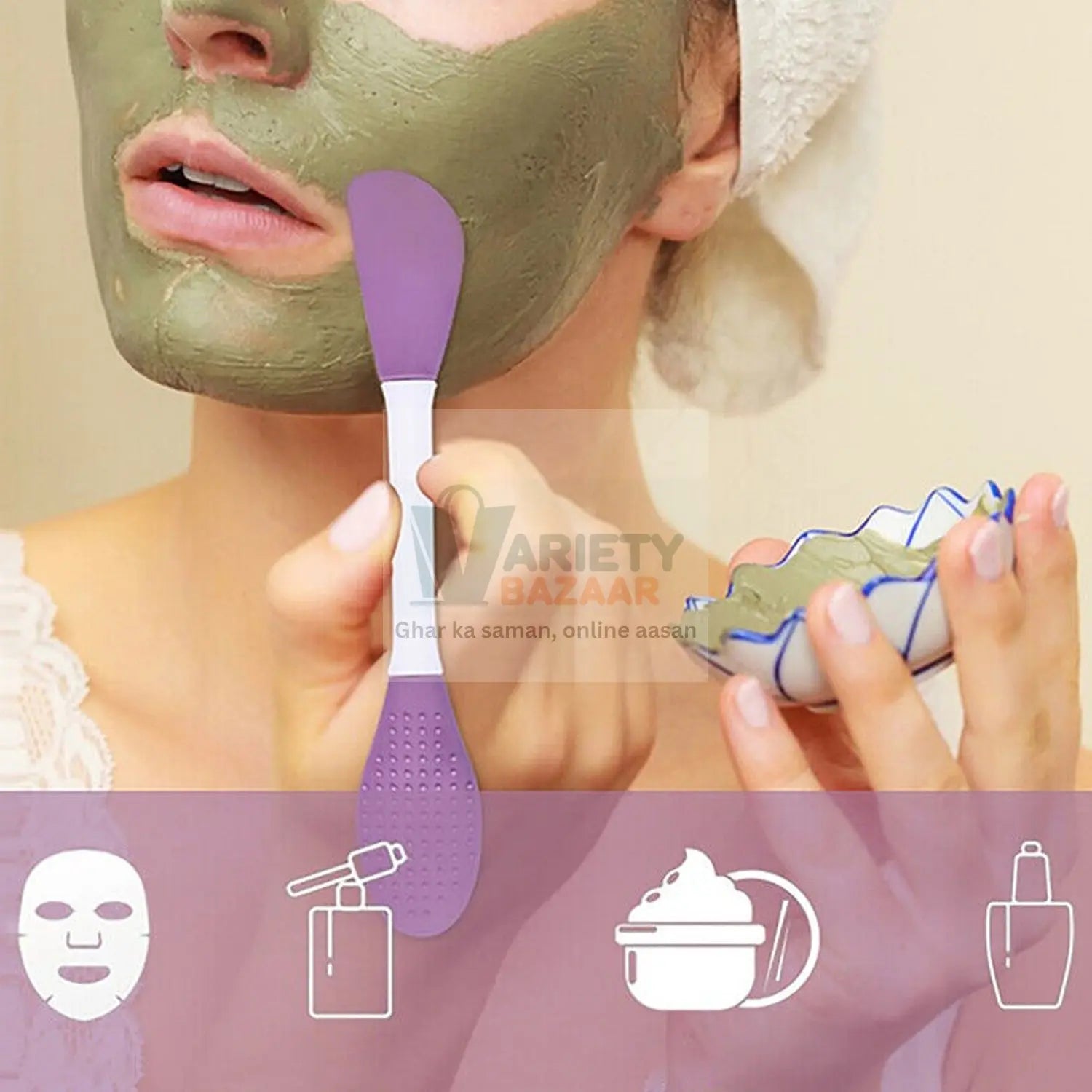 Double-Headed Silicone Mask Brush – Facial Cleansing & Mask Application Tool (1 Pc) Variety Bazaar