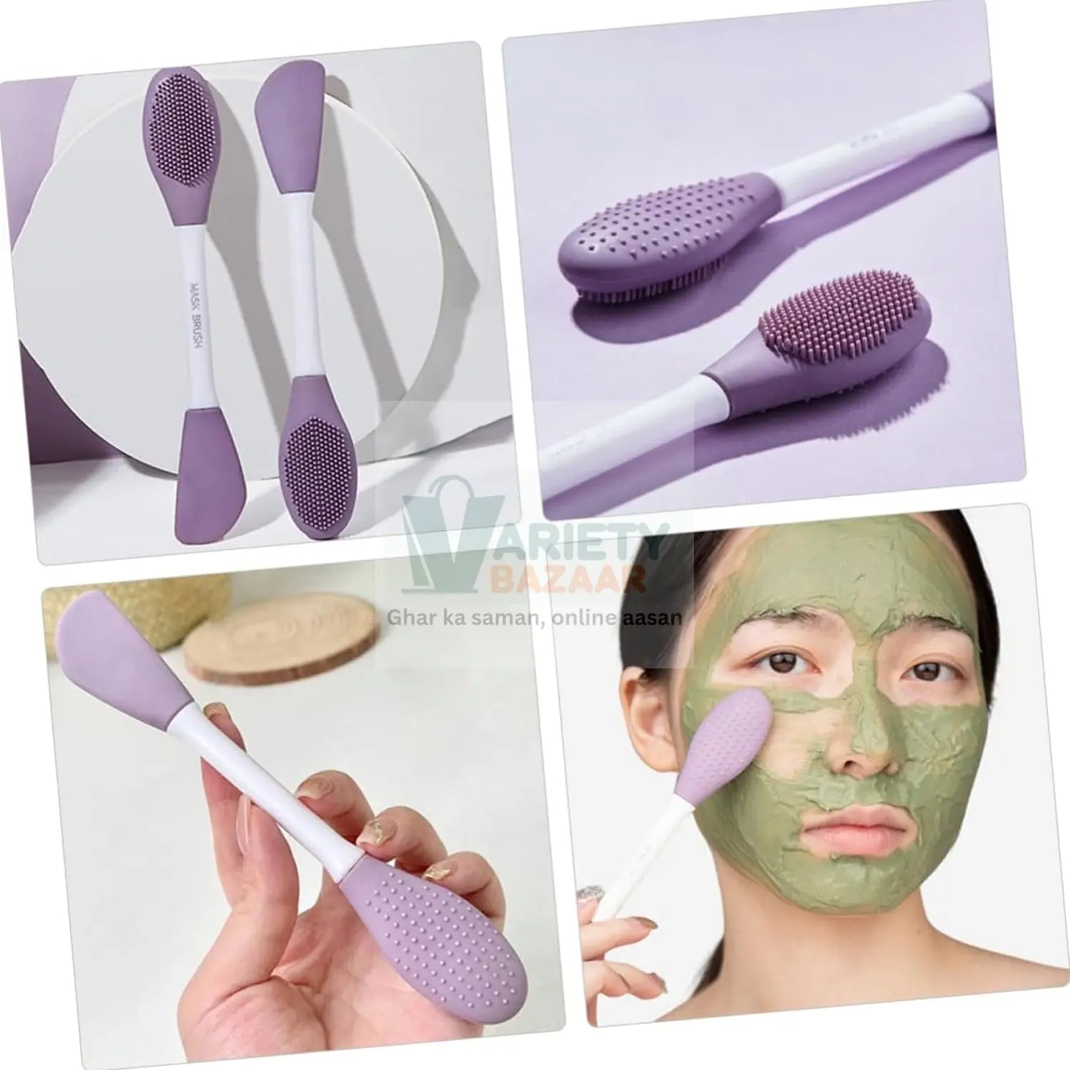 Double-Headed Silicone Mask Brush – Facial Cleansing & Mask Application Tool (1 Pc) Variety Bazaar