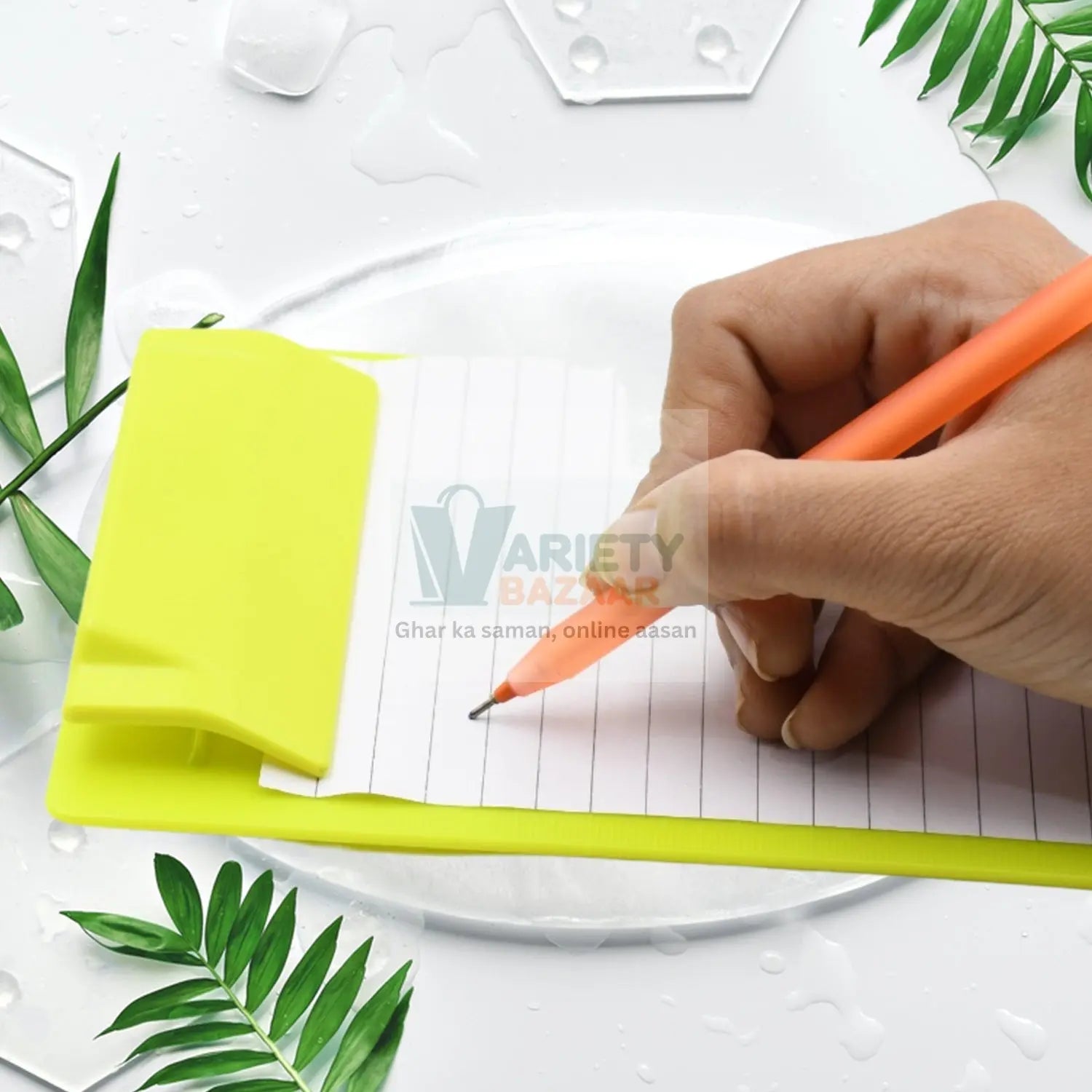 Flexible unbreakable exam pad with centimeter measuring side, ideal for students.
