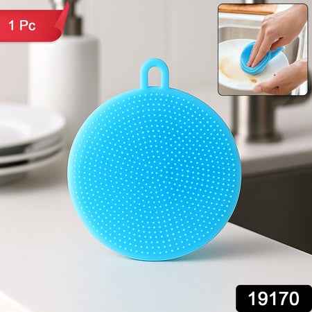 Sky Blue Silicone Dish Scrubber Sponge Mildew Free Non Stick Heat Resistant