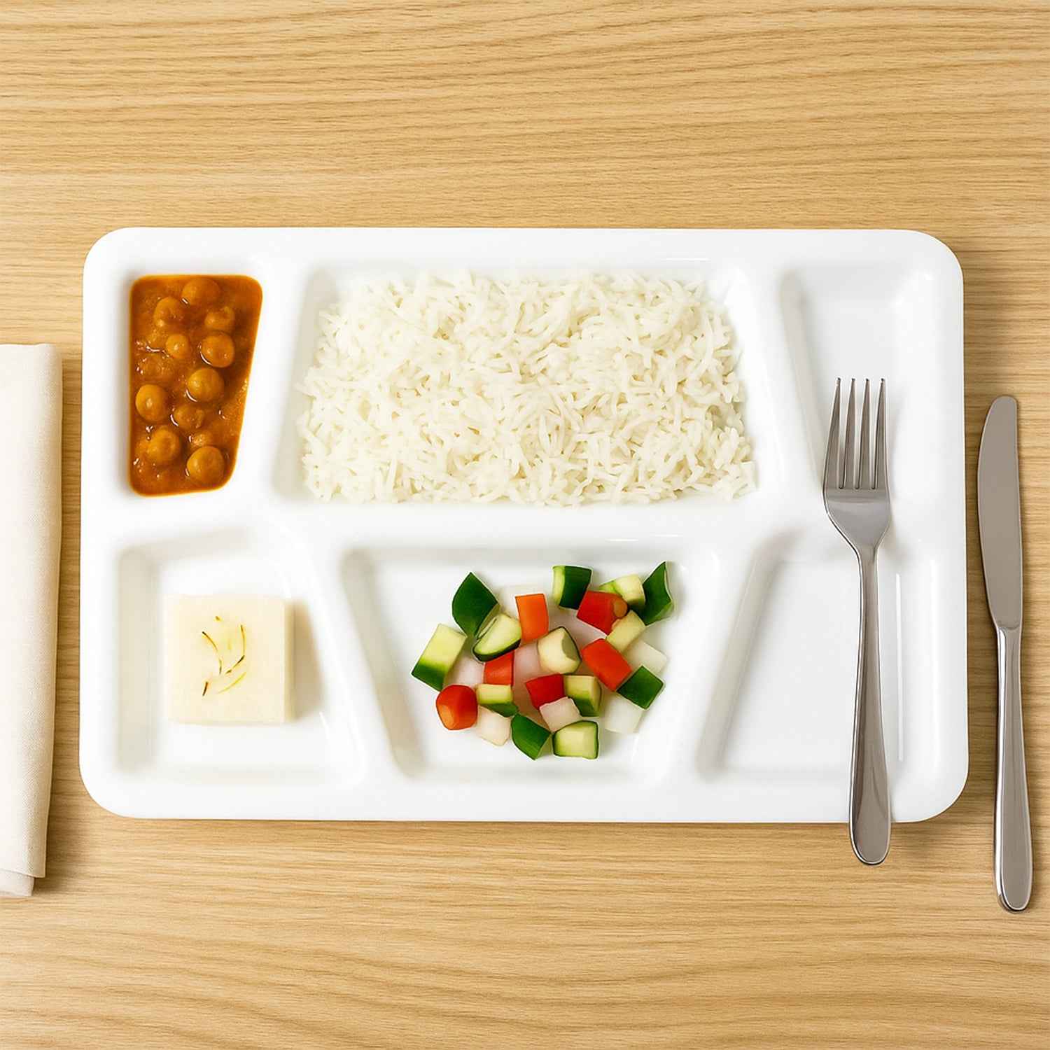 Plastic Multi-compartment Rectangular Meal Serving Tray  Plate (1 Pc  White)