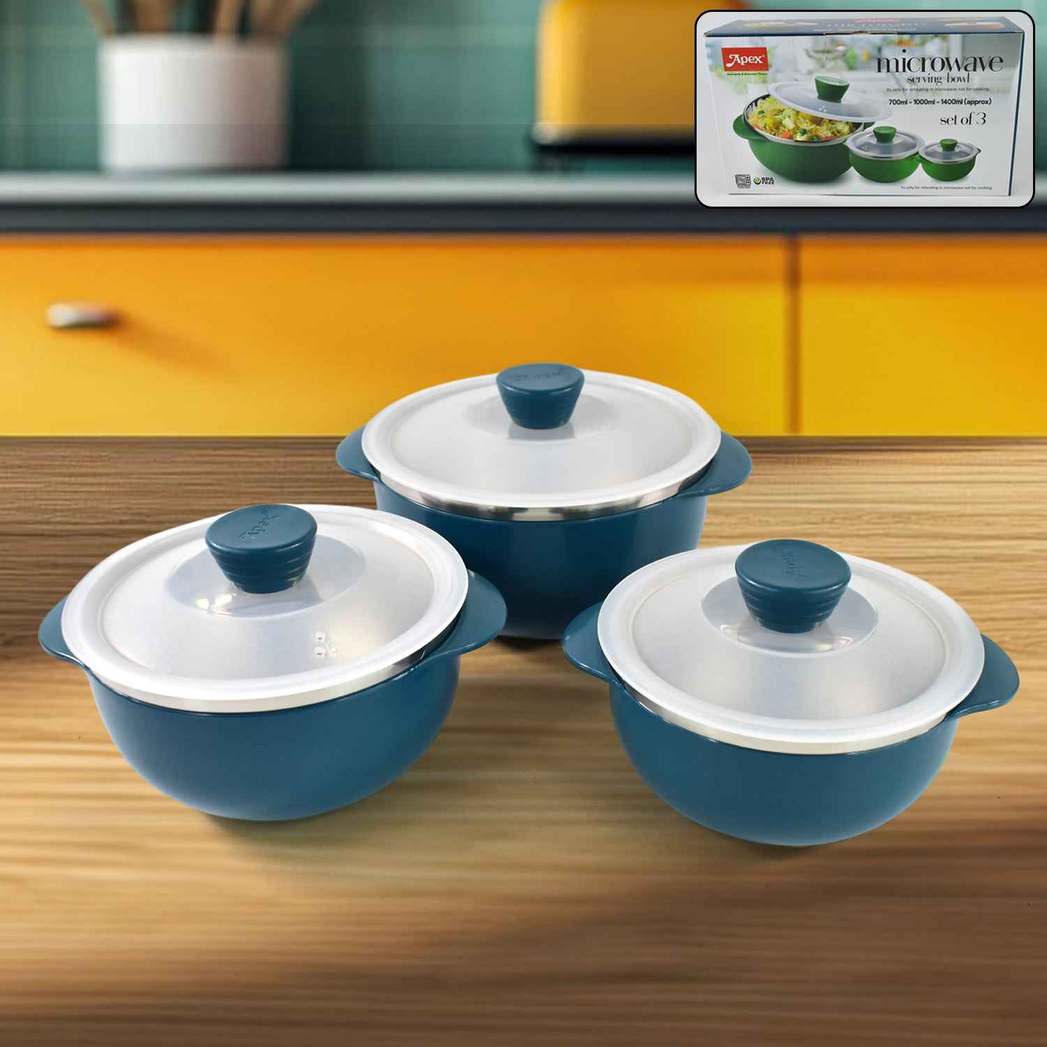Apex Microwave-safe Serving Bowl 3 Pcs Set (700ml 1000ml 1400ml)