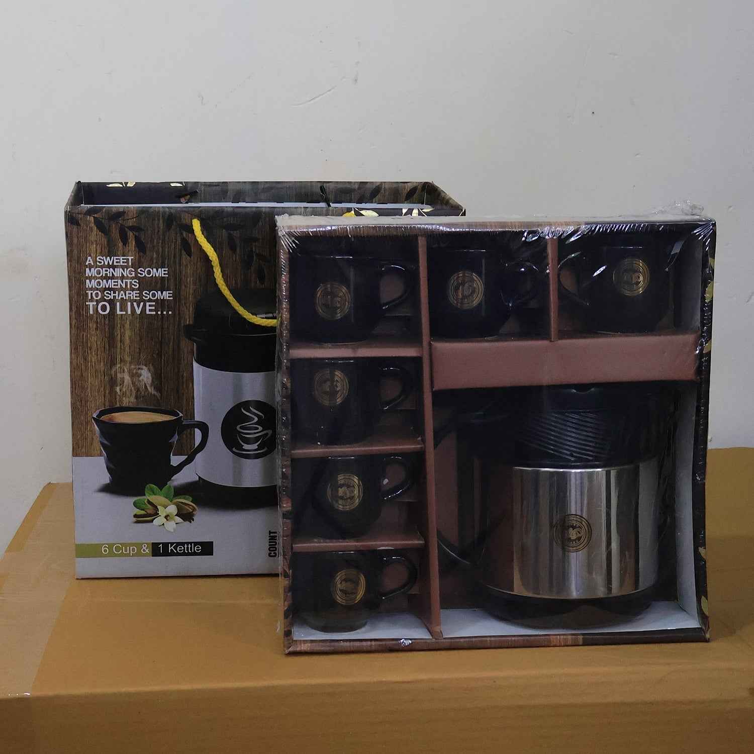 Tea And Coffee Thermos Flask And 6 Ceramic Cups (1 Set)