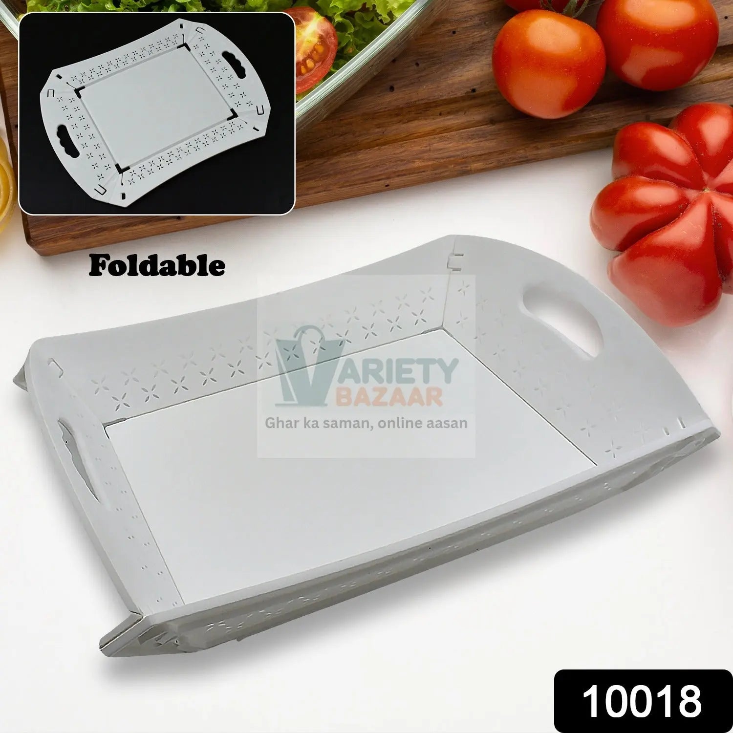 Foldable Plastic Serving Tray - Portable with Handle for Kitchen & Dining (1pc) Variety Bazaar