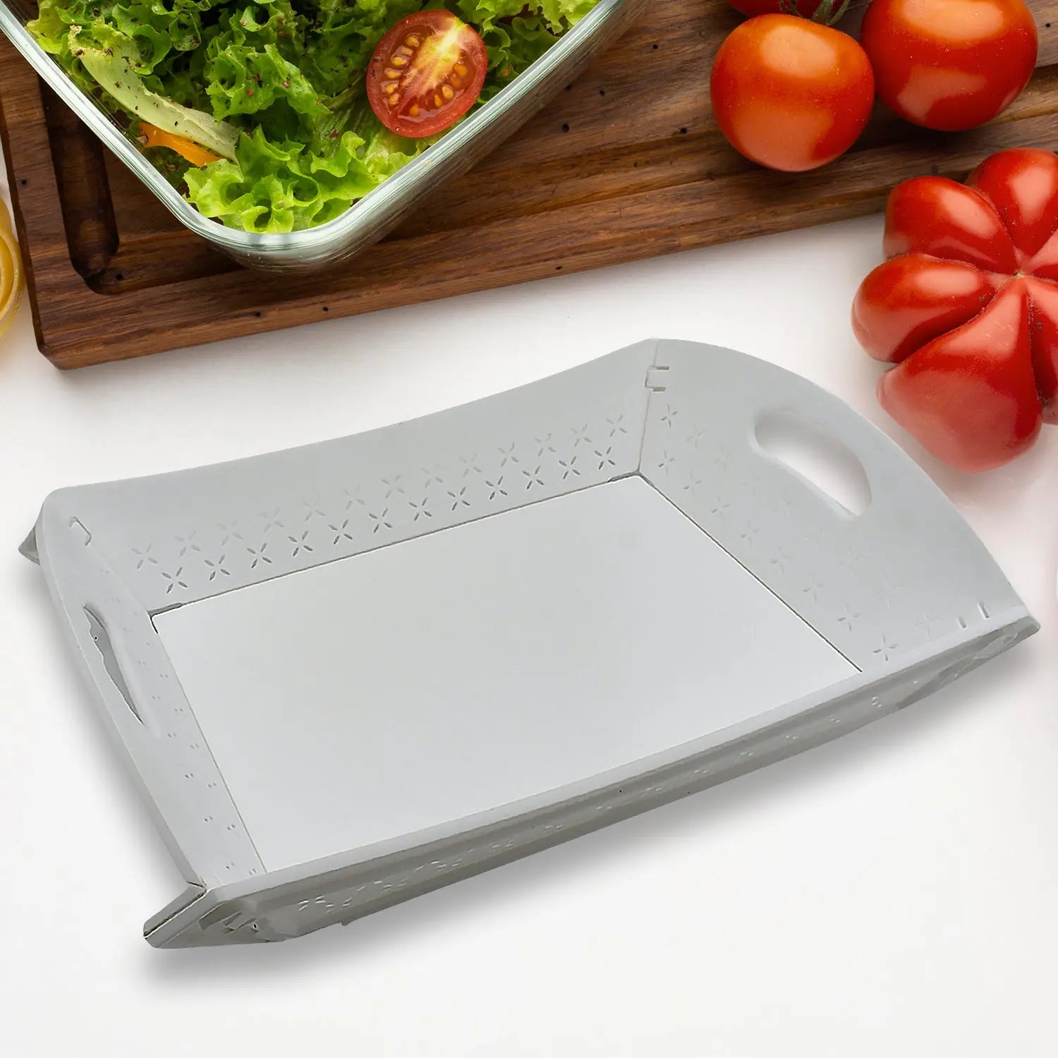 Foldable Plastic Serving Tray - Portable with Handle for Kitchen & Dining (1pc) Variety Bazaar