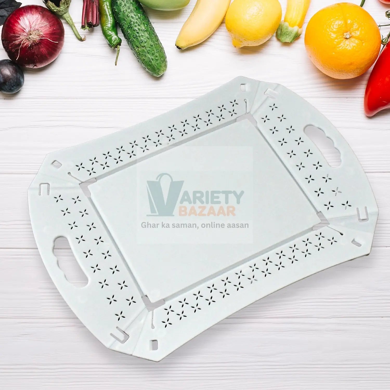 Foldable Plastic Serving Tray - Portable with Handle for Kitchen & Dining (1pc) Variety Bazaar