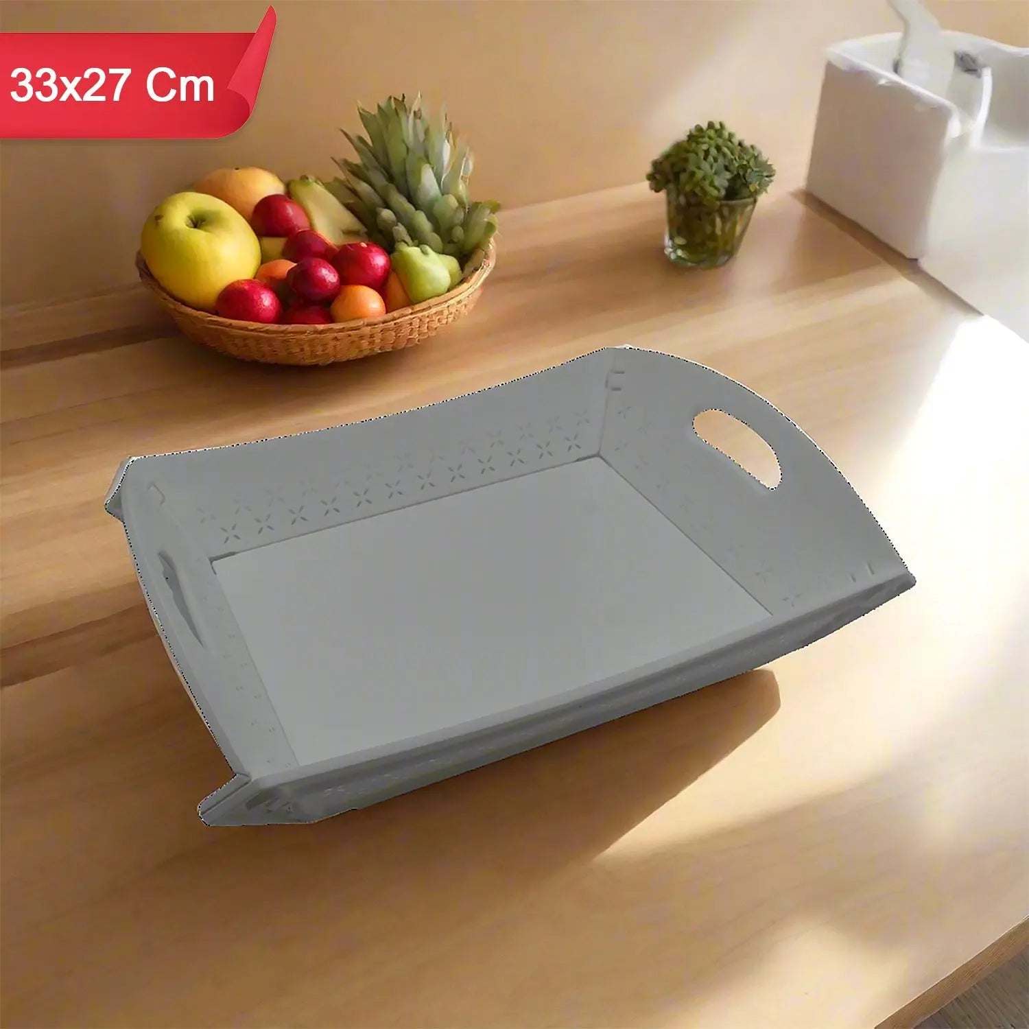 Foldable Plastic Serving Tray - Portable with Handle for Kitchen & Dining (1pc) Variety Bazaar