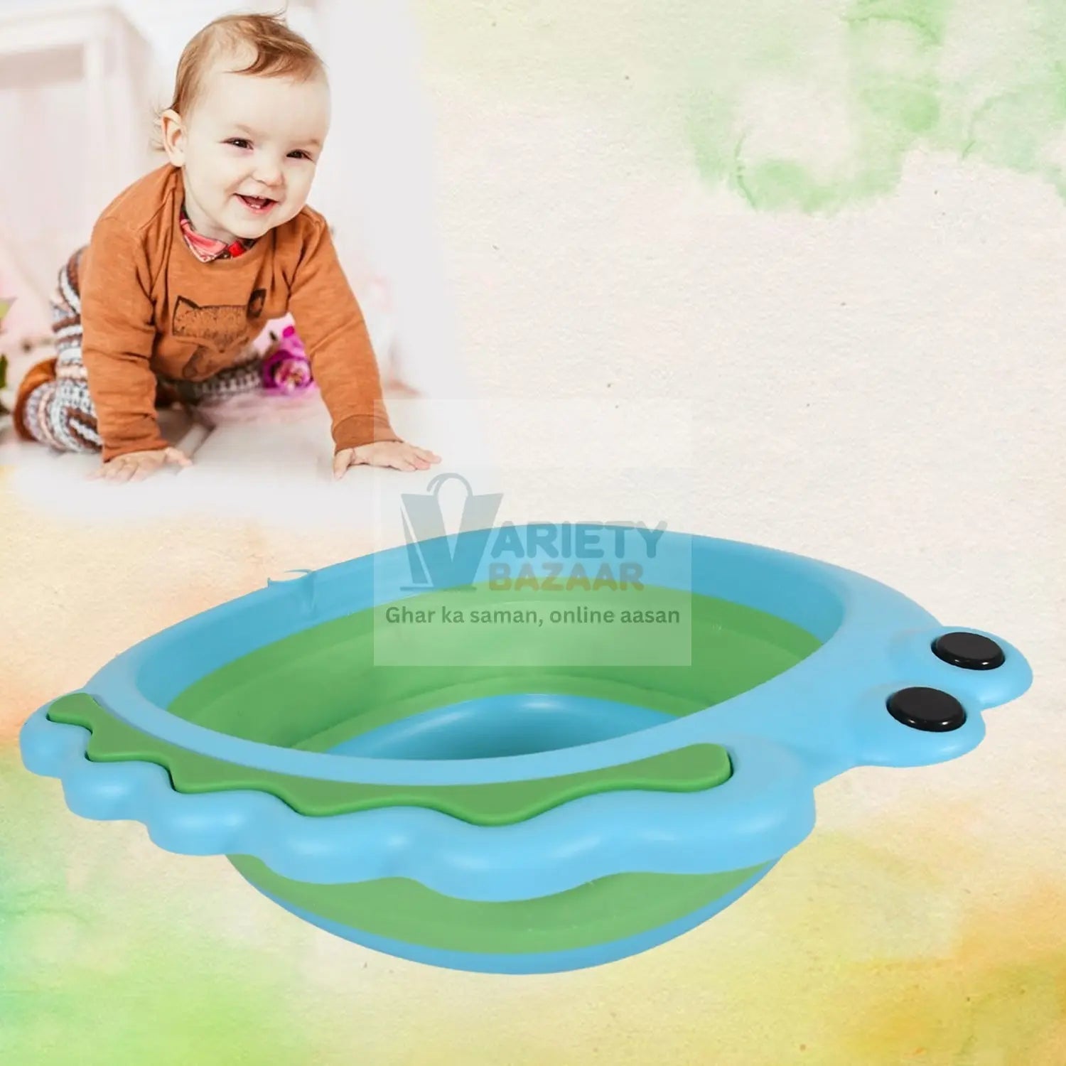 Frog Shape Foldable Baby Wash Basin, Space-Saving Lightweight Face Washing Tub (33×31cm / 1 Pc) Variety Bazaar