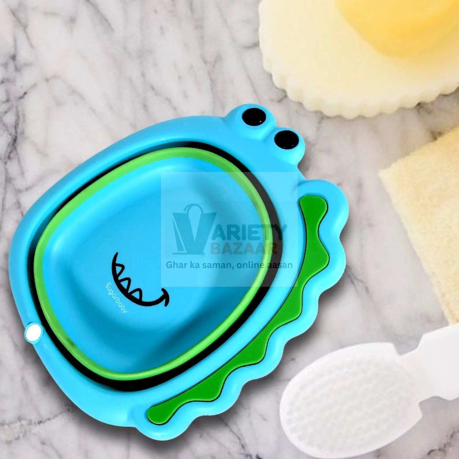 Frog Shape Foldable Baby Wash Basin, Space-Saving Lightweight Face Washing Tub (33×31cm / 1 Pc) Variety Bazaar