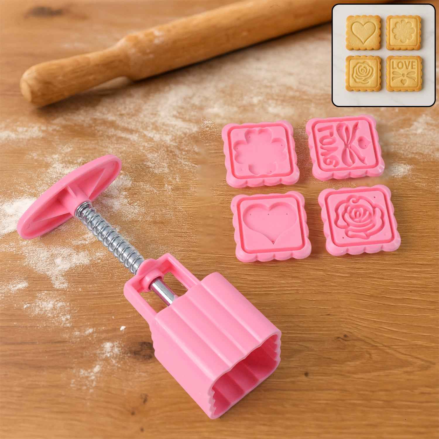 Multipurpose Cookie Biscuit Stamp Mold Set With Press Handle