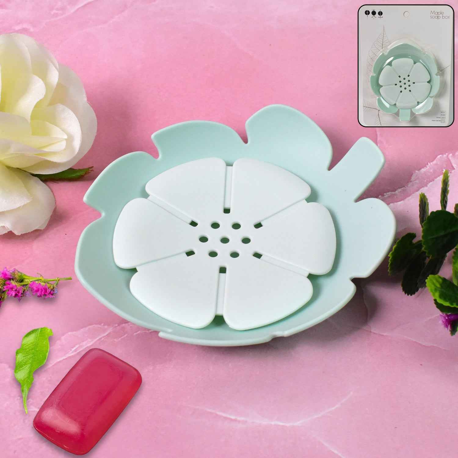 Plastic Flowers Soap Dish Bathroom Accessories Set Shower Gift (1 Pc)