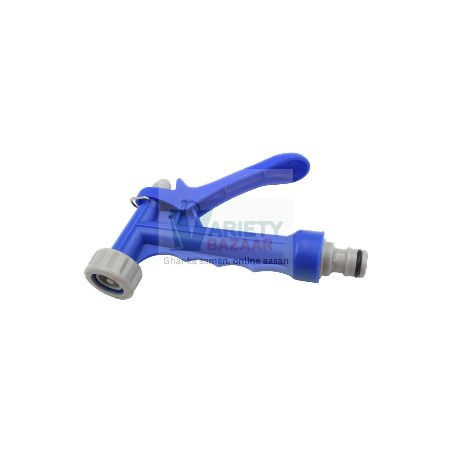 Full view of garden hose spray gun demonstrating its use in watering plants.