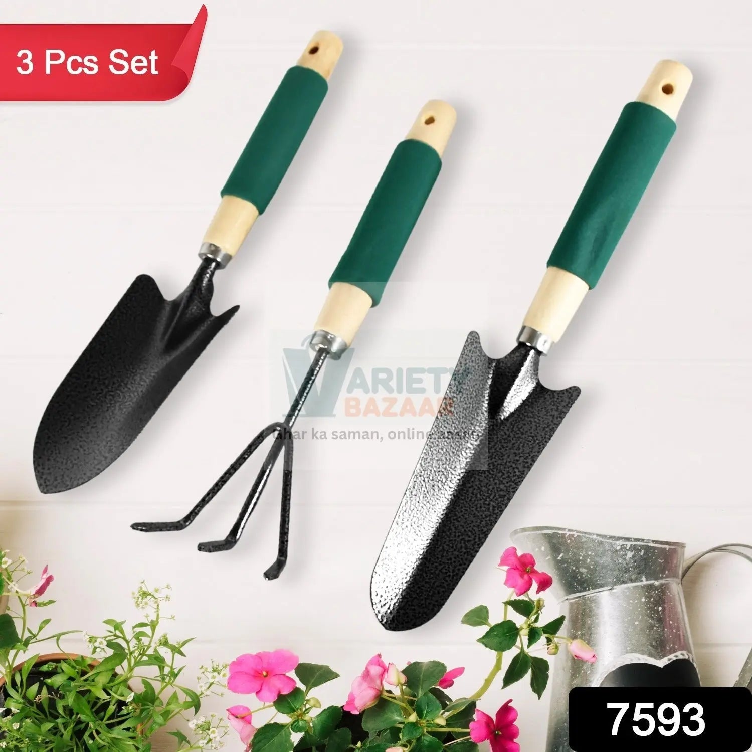 Gardening Tools - Hand Cultivator, Trowel, Heavy Duty with Ergonomic Wooden Handle for Transplanting and Digging (3 Pcs Set) Variety Bazaar