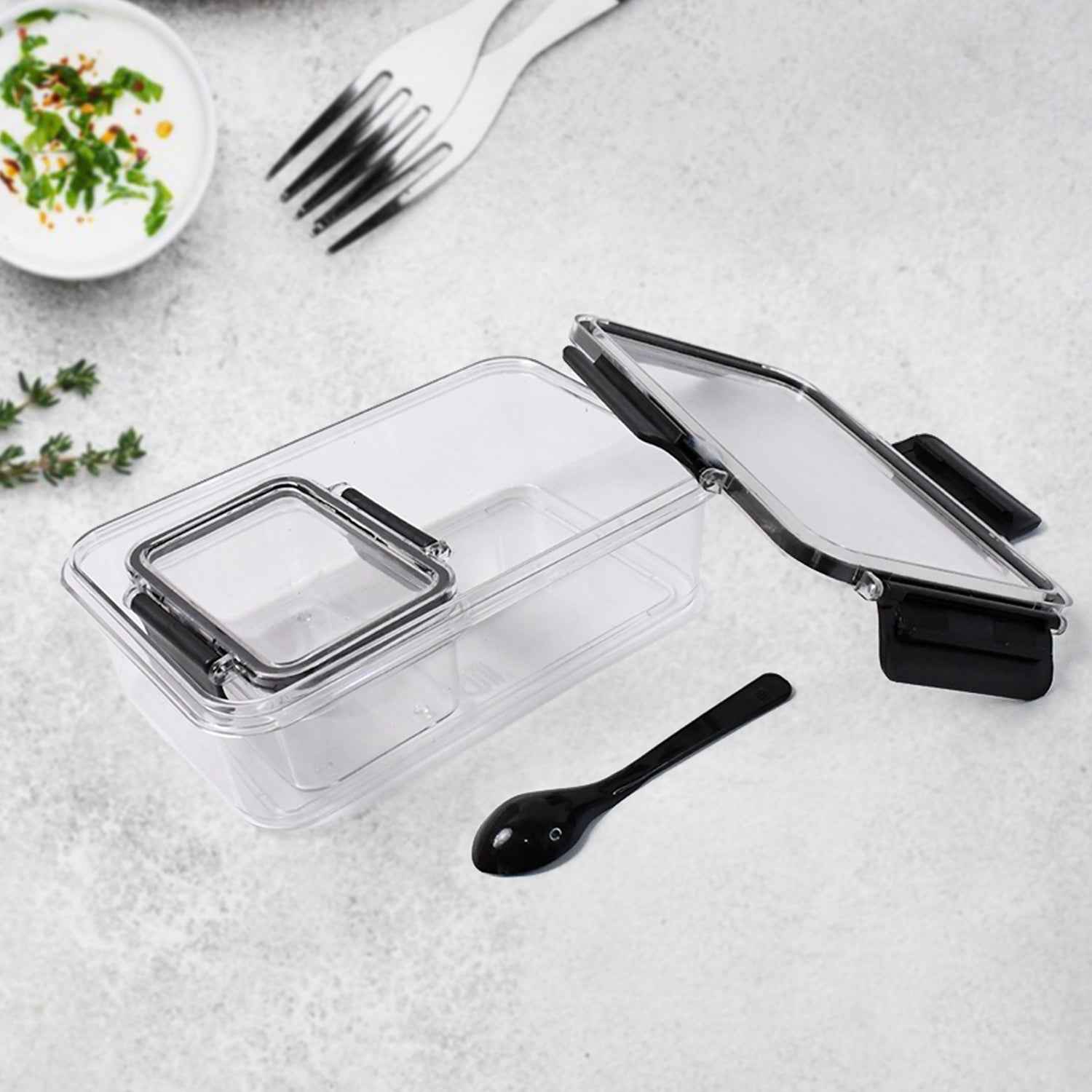 Plastic Kitchen Storage Container Big 800 Ml  Small 250 Ml With Air Seal Lock Lid  Spoon