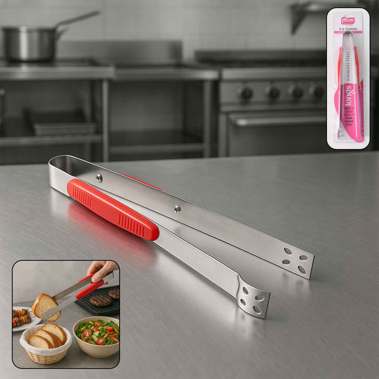 Supermom Premium Stainless Steel Multipurpose Kitchen Tongs (1 Pc)