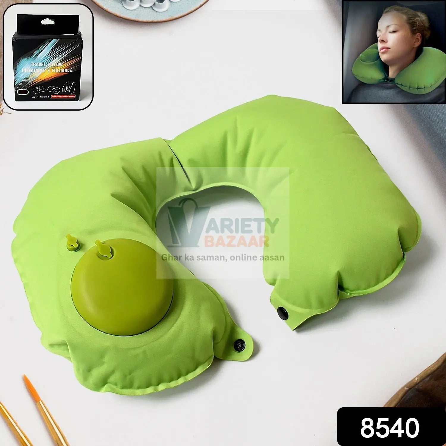 Inflatable & Foldable, Pillow U Shape Air Cushion Travel Pillow, Travel Business Trip Neck Pillow for Long Trips, Ideal for Men & Women Portable, and Perfect for Backpacking, Car Camping, and Even Airplane Travel Variety Bazaar