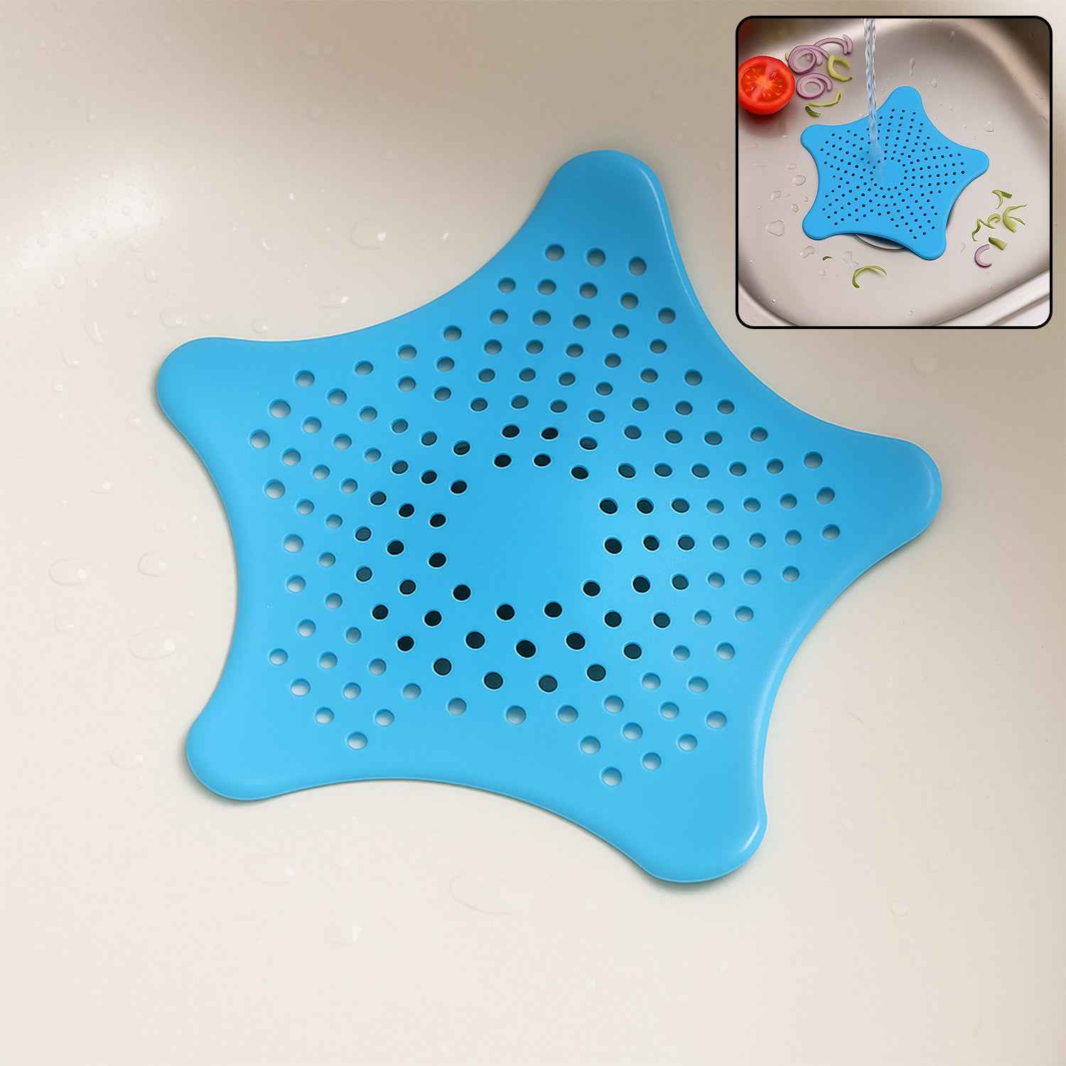 Aqua Blue Silicone Star Shaped Sink Filter Bathroom Hair Catcher Drain Strainers For Basin