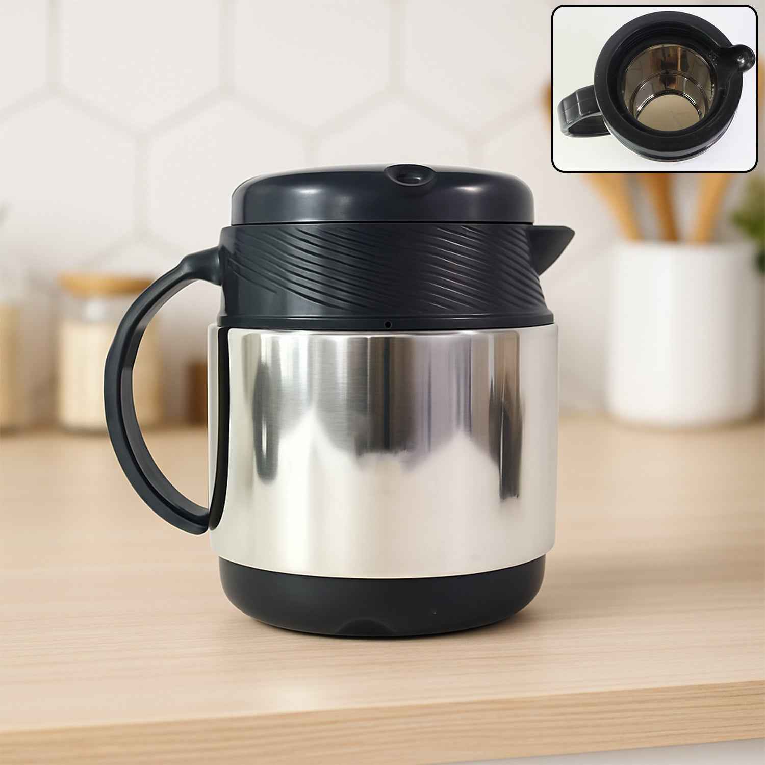 Tea And Coffee Thermos Flask And 6 Ceramic Cups (1 Set)