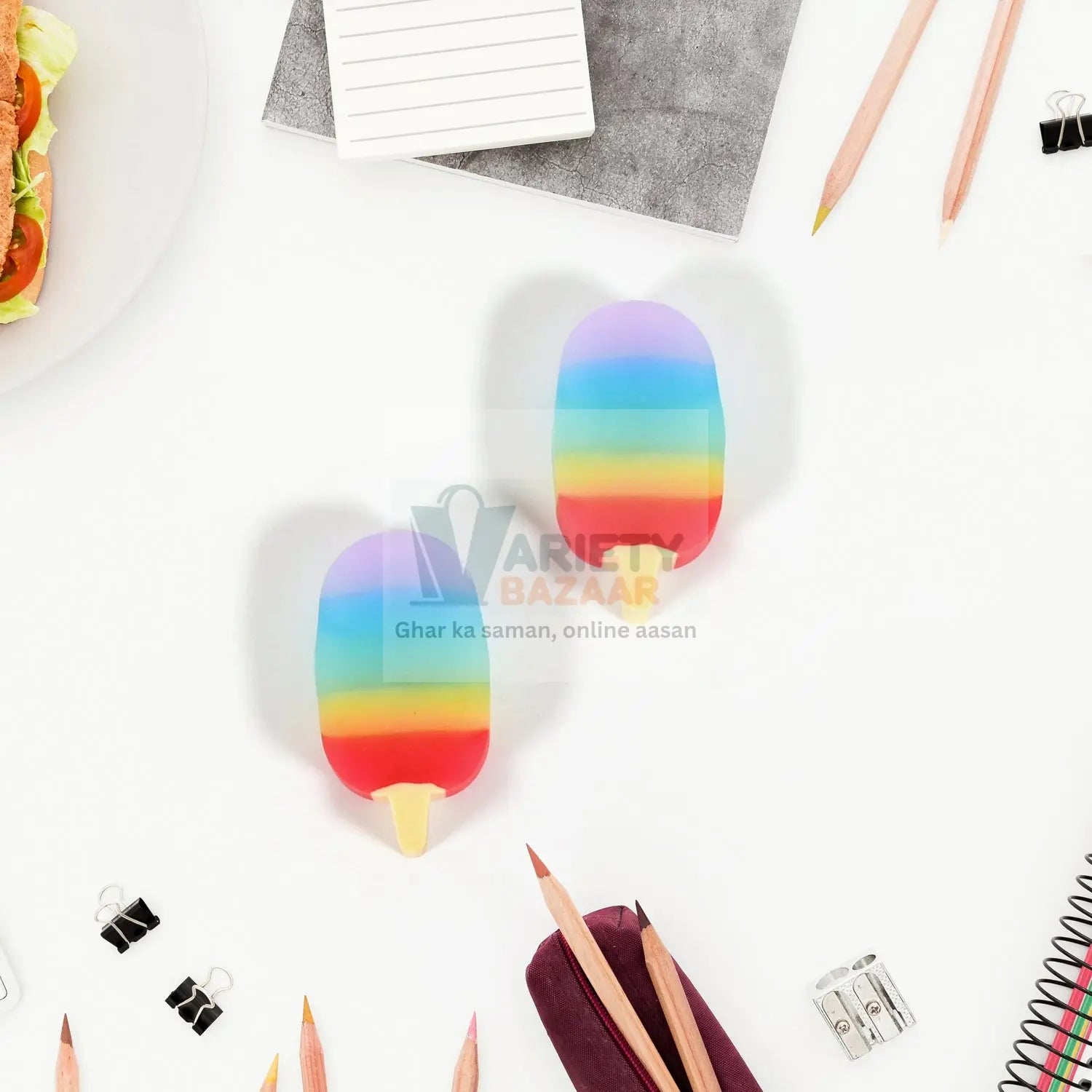 Jelly Popsicle Erasers – Cute & Fancy Mini Erasers for Kids (2 Pc Set, Mix Design) Variety Bazaar