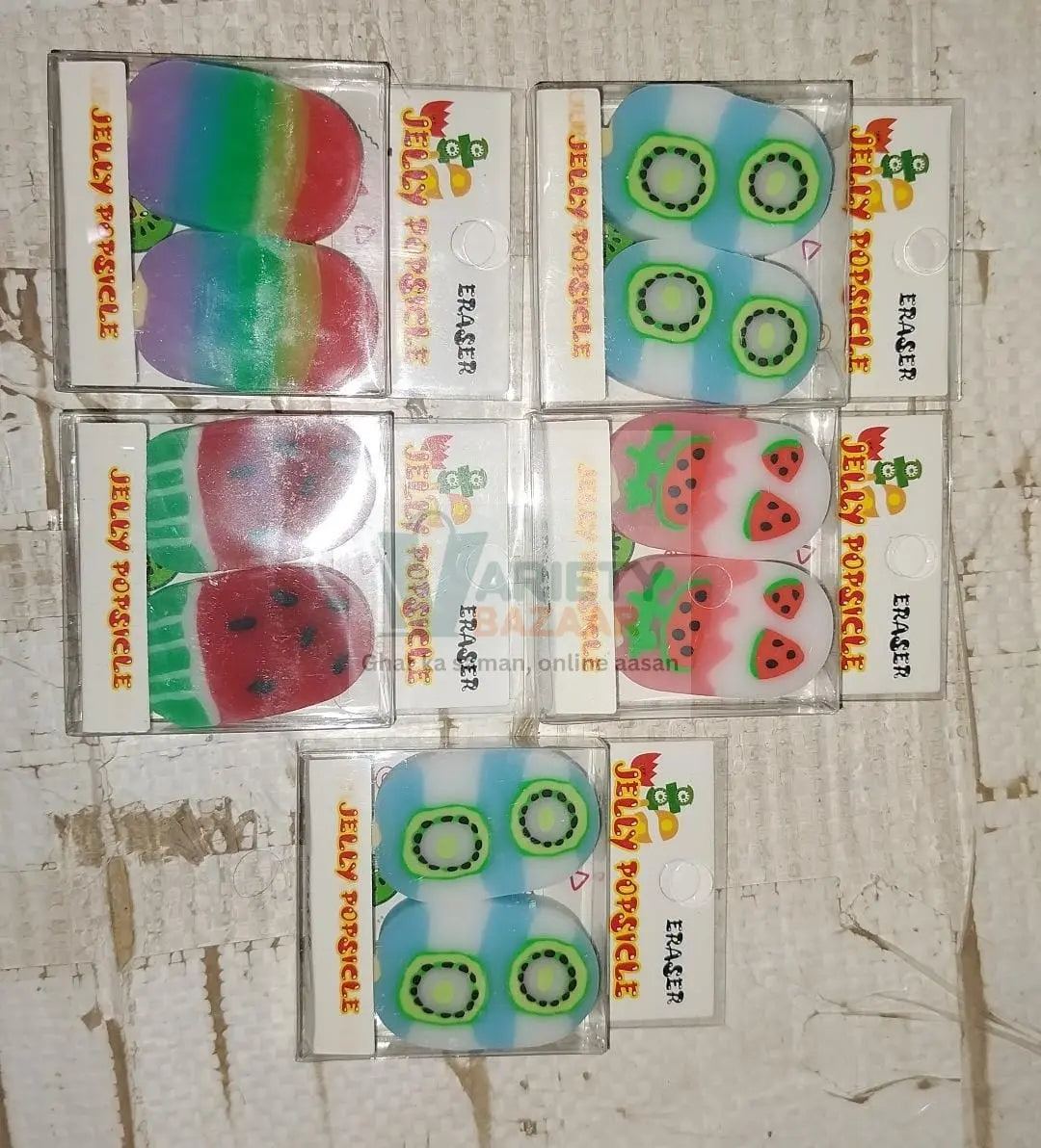 Jelly Popsicle Erasers – Cute & Fancy Mini Erasers for Kids (2 Pc Set, Mix Design) Variety Bazaar