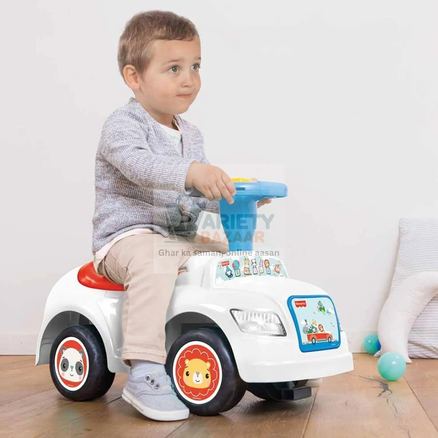 Kids ride-on car with backrest and musical horn