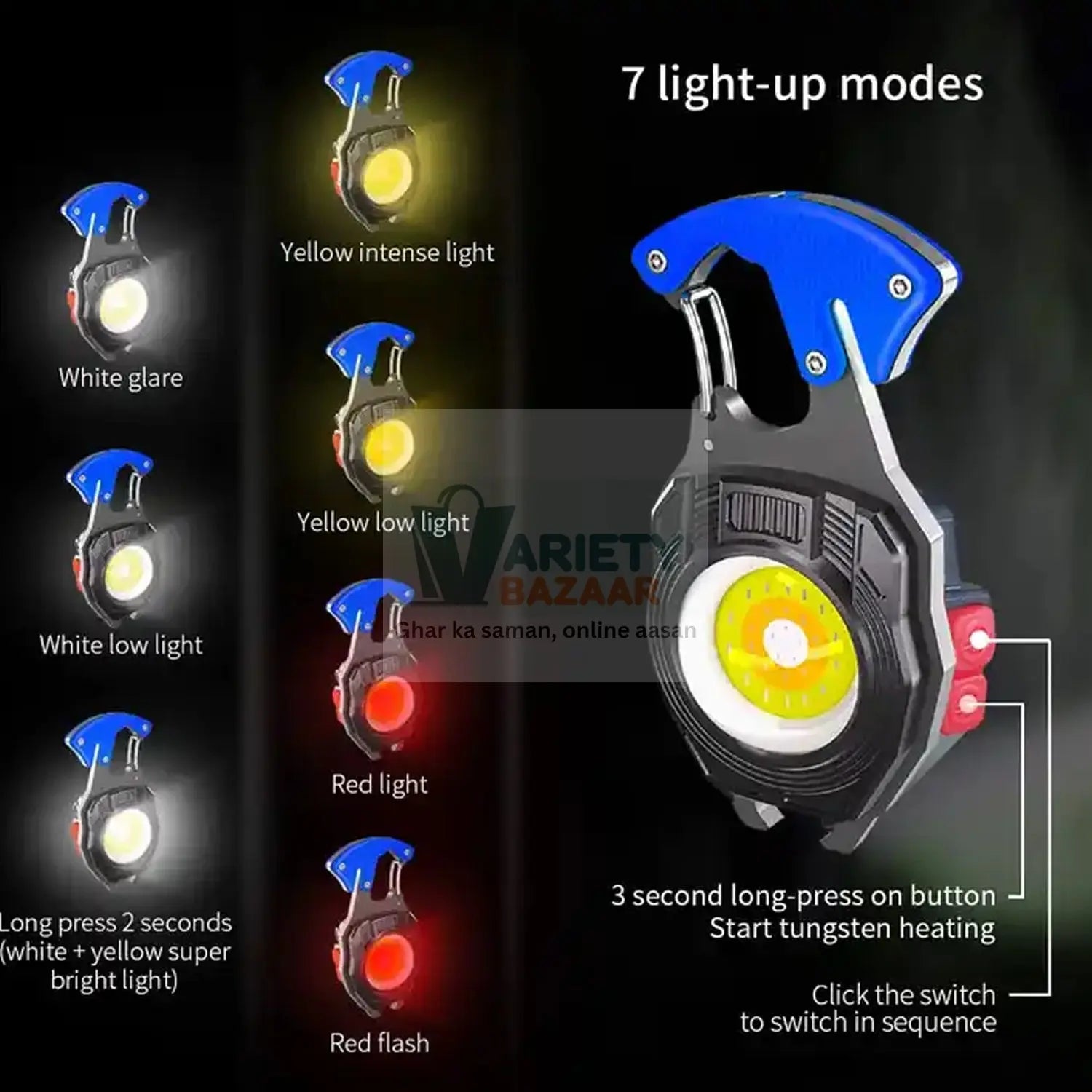 Keychain Led Flashlight Rechargeable Multi Function 6 Lighting Modes Pocket Key Chain Flash Light USB for Outdoor Camping,Walking With Cigarette Lighter Variety Bazaar