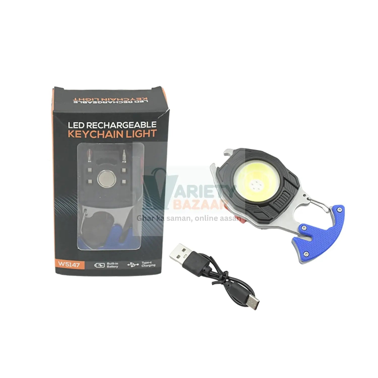 Keychain Led Flashlight Rechargeable Multi Function 6 Lighting Modes Pocket Key Chain Flash Light USB for Outdoor Camping,Walking With Cigarette Lighter Variety Bazaar