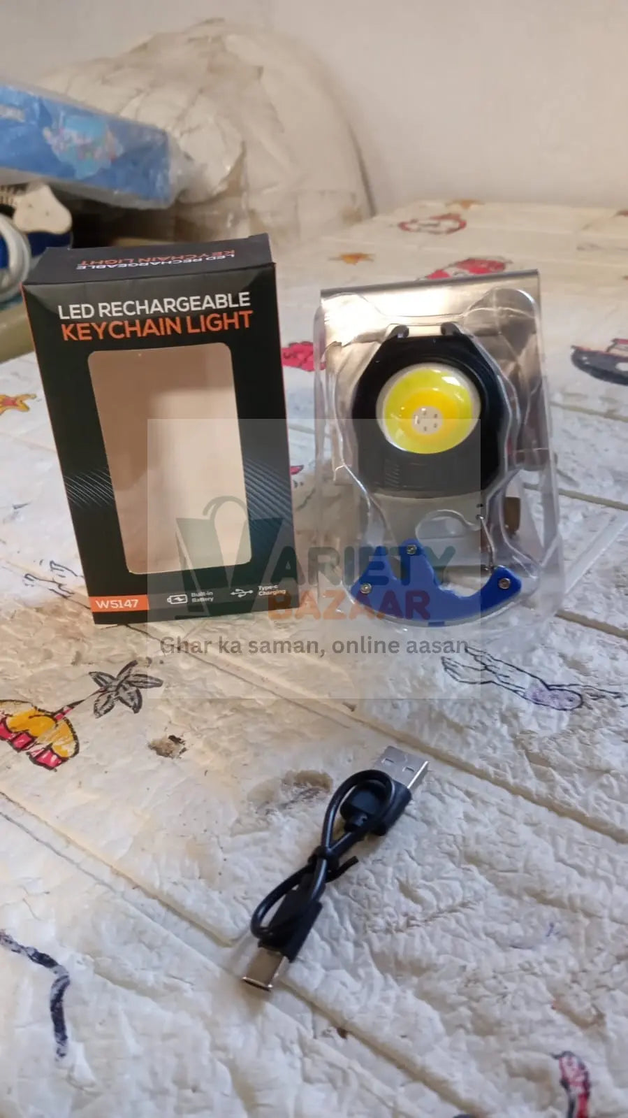 Keychain Led Flashlight Rechargeable Multi Function 6 Lighting Modes Pocket Key Chain Flash Light USB for Outdoor Camping,Walking With Cigarette Lighter Variety Bazaar