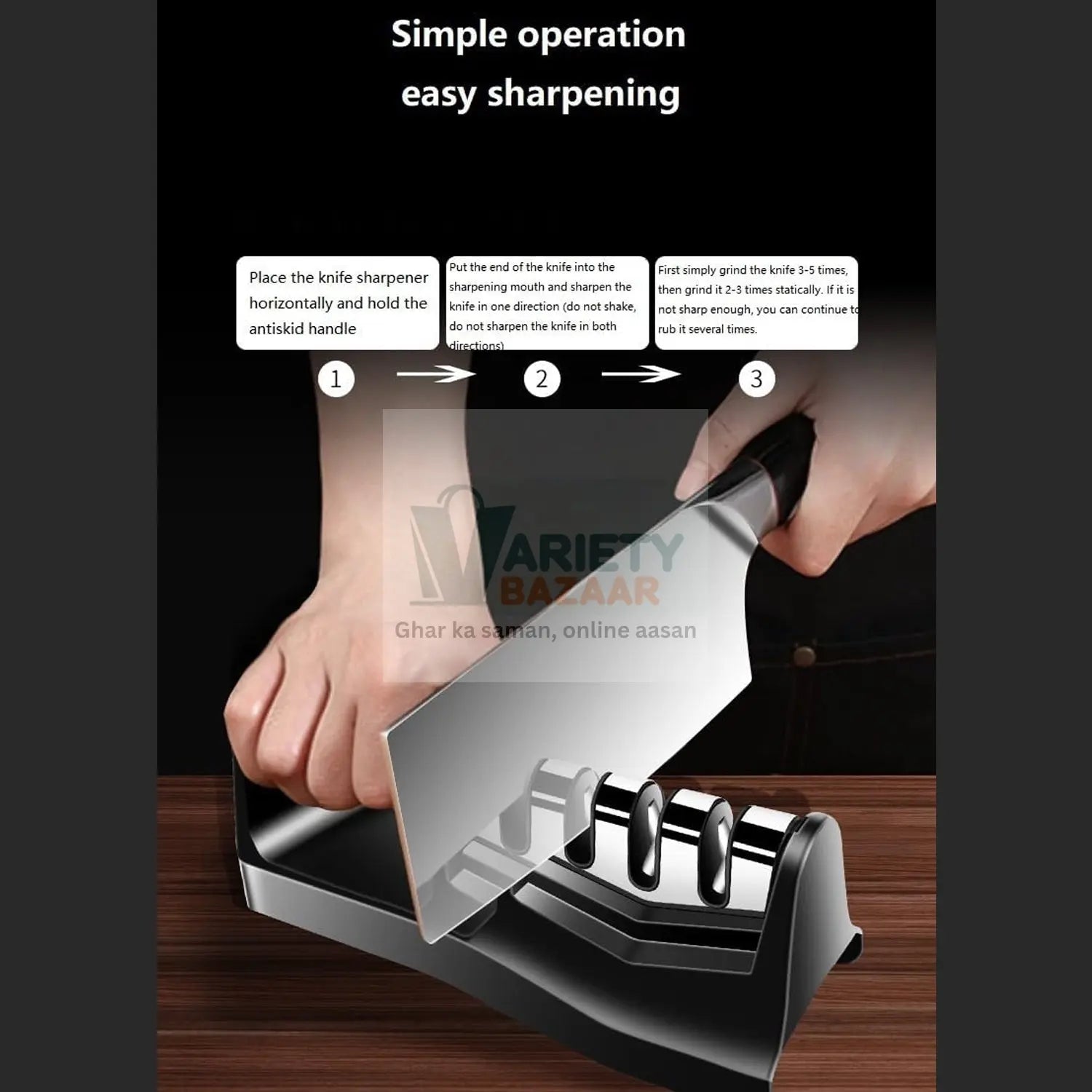 Kitchen Knife Sharpener – Handheld for Chefs & Serrated Knives (1 Pc, Chopper Not Included) Variety Bazaar