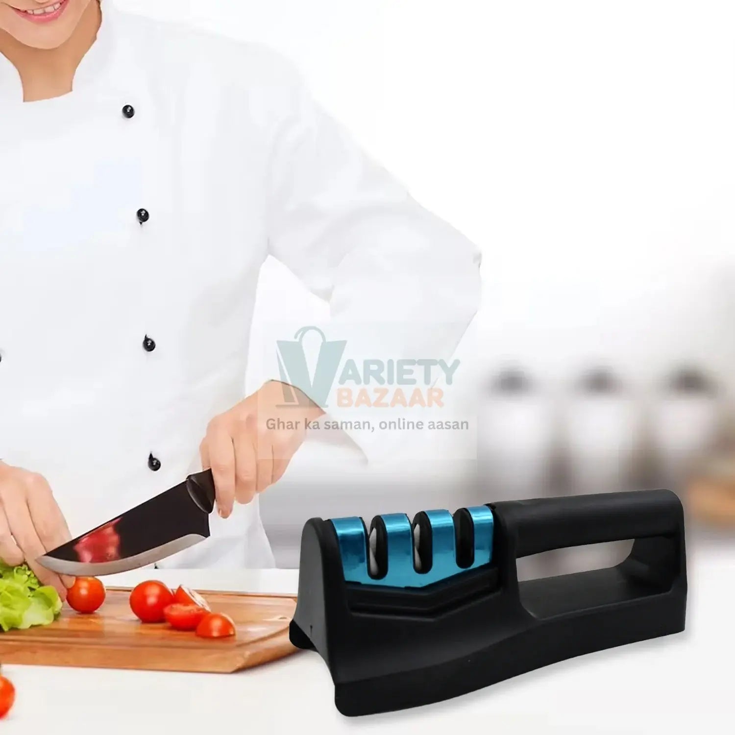 Kitchen Knife Sharpener – Handheld for Chefs & Serrated Knives (1 Pc, Chopper Not Included) Variety Bazaar