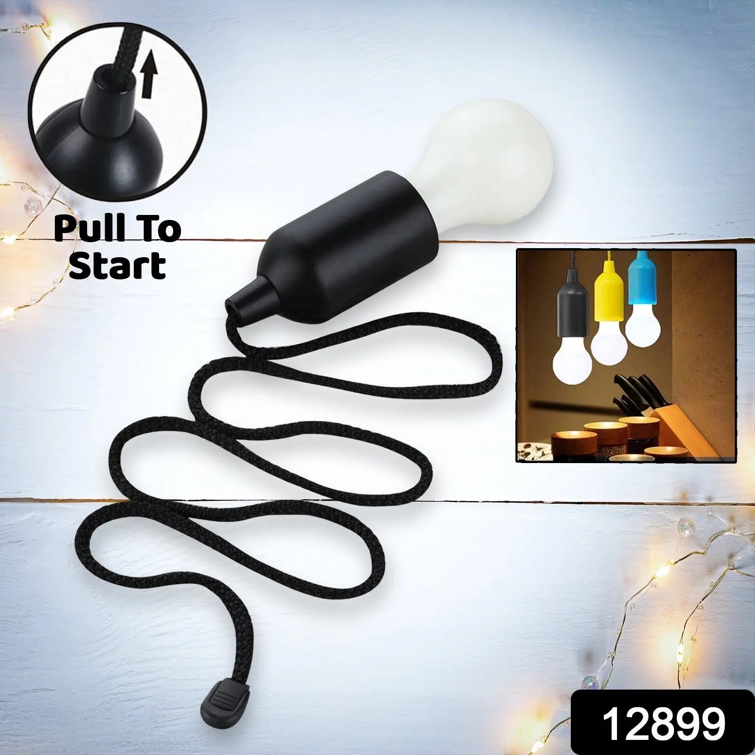 LED Pull Cord Light – Hanging Black LED Bulb (1 Pc) Variety Bazaar