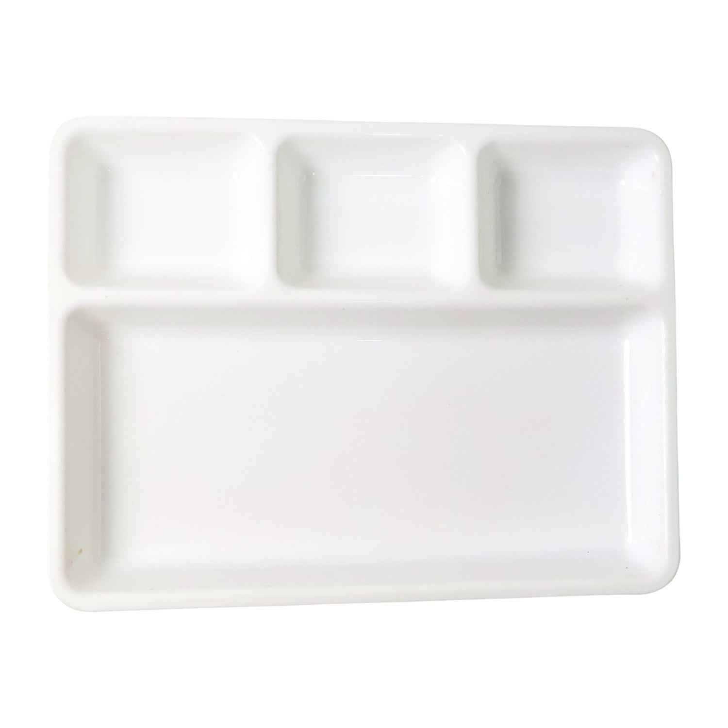 Plastic 4-compartment Rectangular Meal Serving Tray  Plate (1 Pc  White)