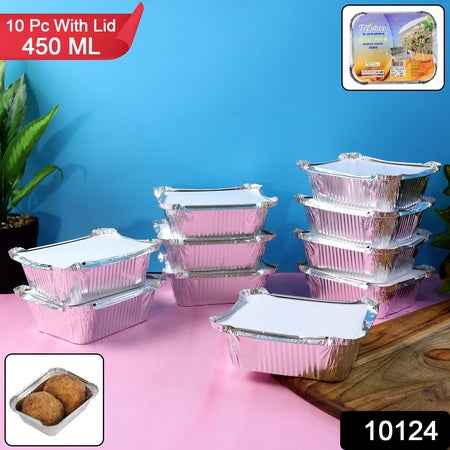 Freshee Aluminium Food Container With Lid  450 Ml  10 Pc