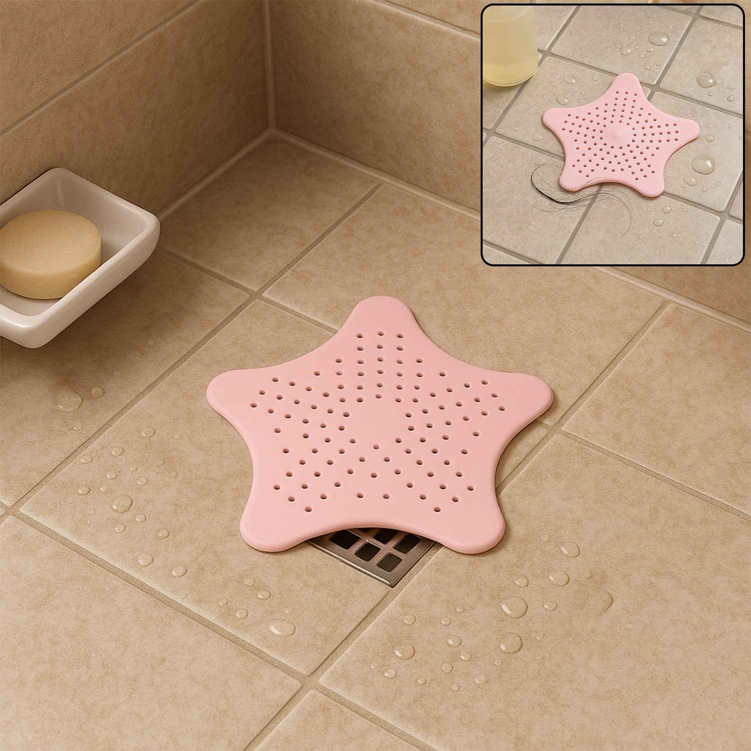 Baby Pink Silicone Star Shaped Sink Filter Bathroom Hair Catcher Drain Strainers For Basin