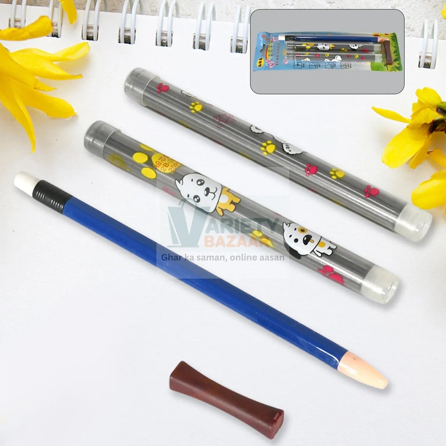 Mechanical Lead Pen Pencil | With 40 Leads | Matt Black ABS Plastic Round Body | Ideal for Writing Drawing Outline Sketching  (2mm Lead Pencil) Variety Bazaar