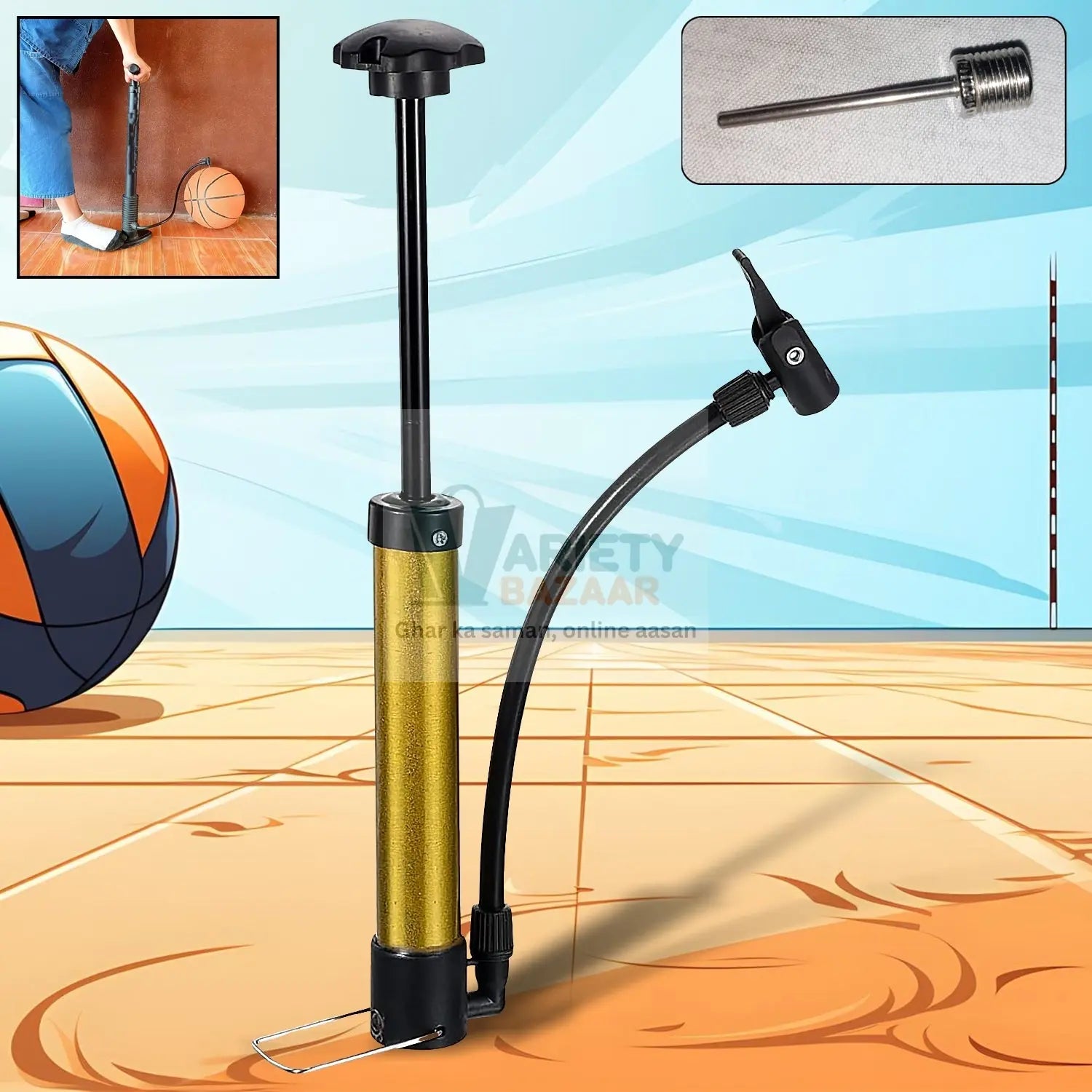 Mini Hand Air Ball Pump With 1 Pin, Metal Portable High Pressure Air Pump Mini Basketball Inflator for Balls, Basketball, Soccer, Volleyball, Football, Inflatable, and More (1 Pc) Variety Bazaar