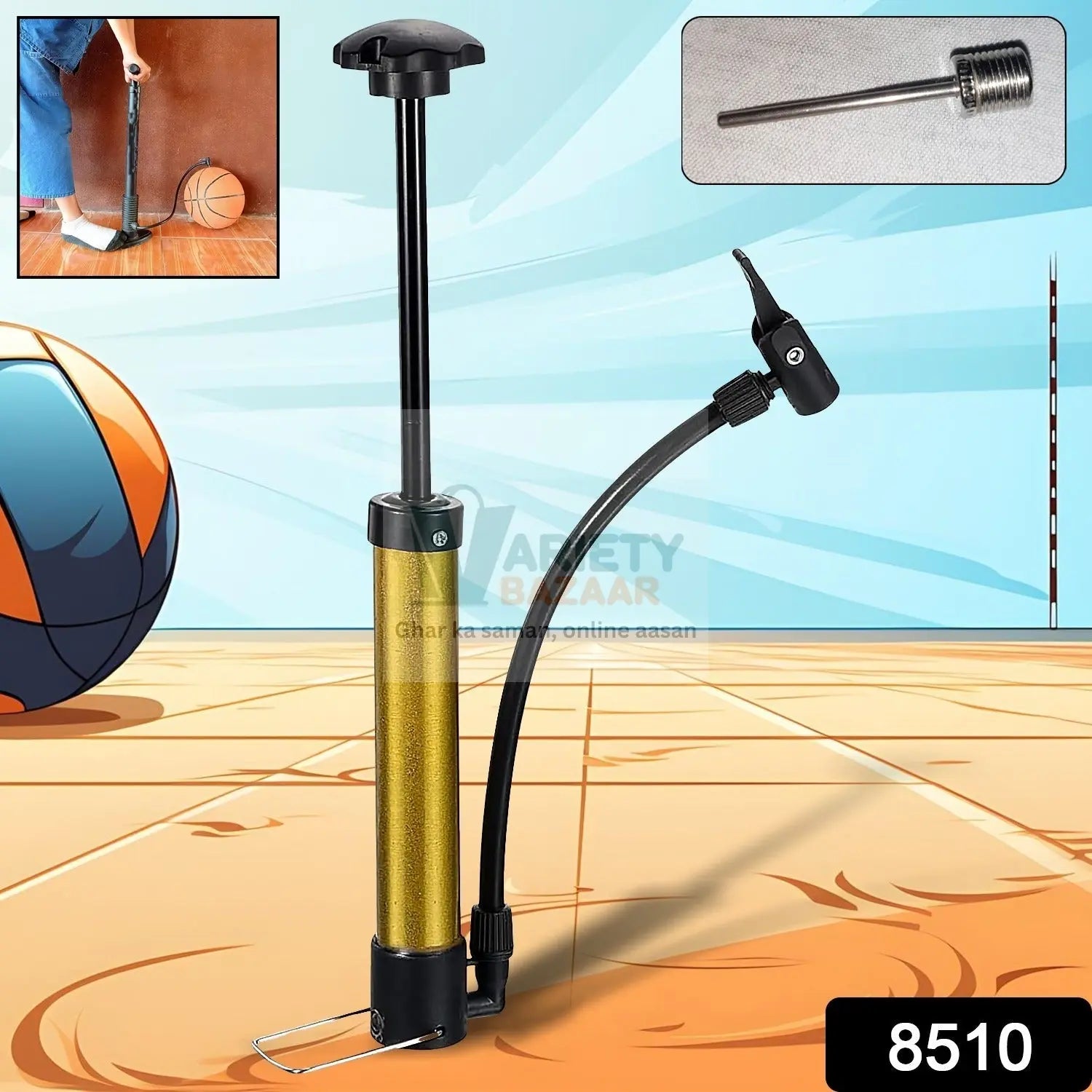 Mini Hand Air Ball Pump With 1 Pin, Metal Portable High Pressure Air Pump Mini Basketball Inflator for Balls, Basketball, Soccer, Volleyball, Football, Inflatable, and More (1 Pc) Variety Bazaar