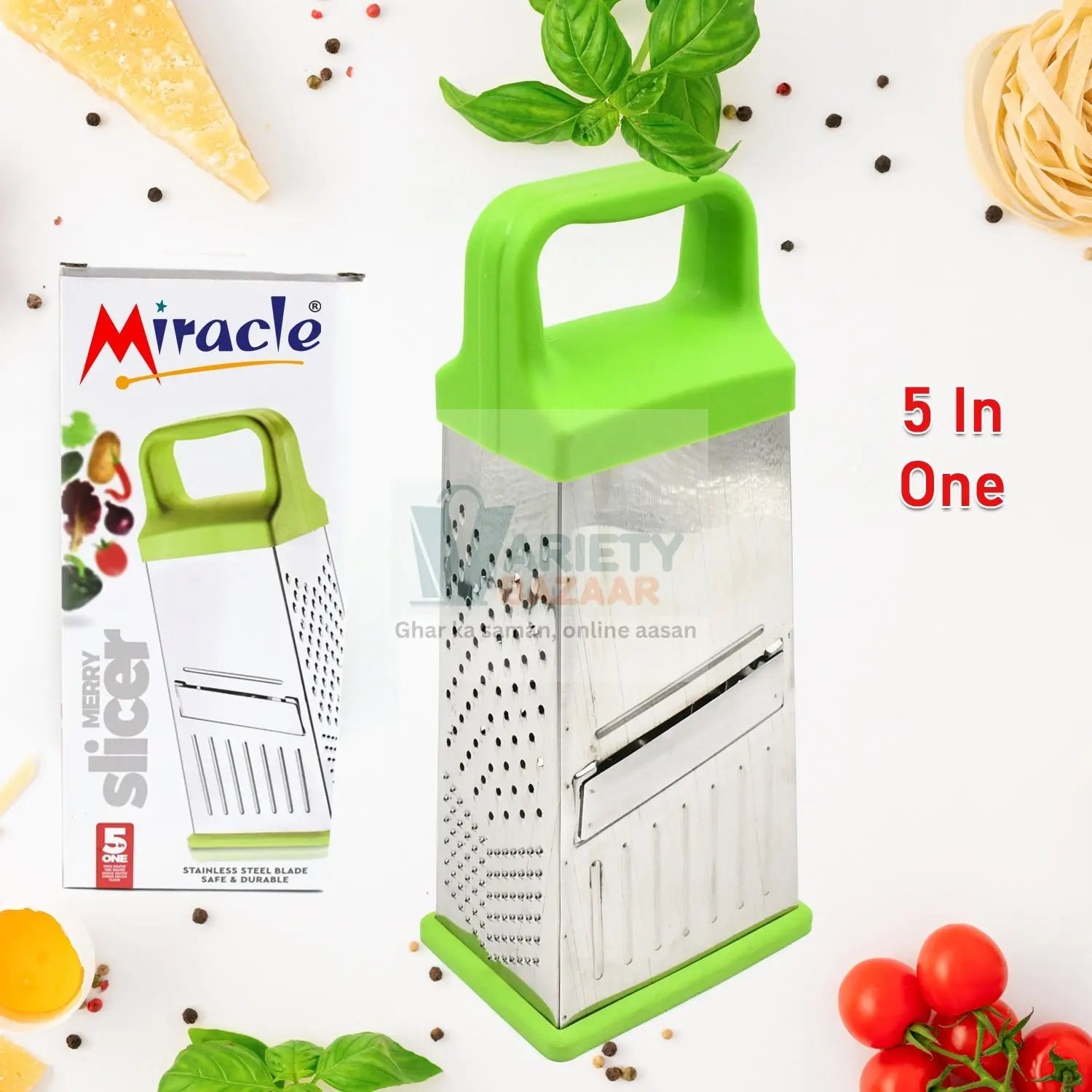 Miracle 5 In 1 Multifunctional Stainless Steel, Cheese Grater With Handle Stainless Steel Material Food Grater For Carrot, Cheese, Panner, Lemon or orange Peel and other Vegetable & Fruit   travel sahayak